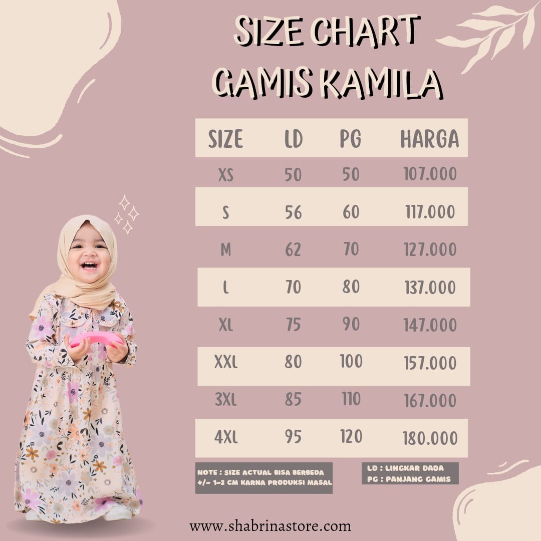 Gamis Kamila (Hanya Gamis) size XL, XXL, 3XL, 4XL by Shabrina