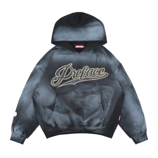 Image of PREFACE Rhinestones Spray Hoodie Black