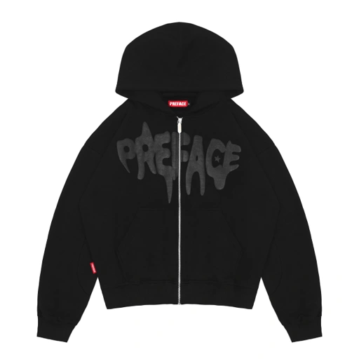 Image of PREFACE Signature Zip Hoodie Black on Black