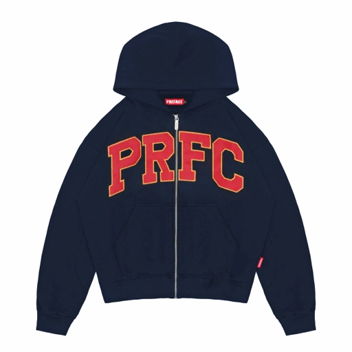 Image of PRFC Leather Zip Hoodie Navy