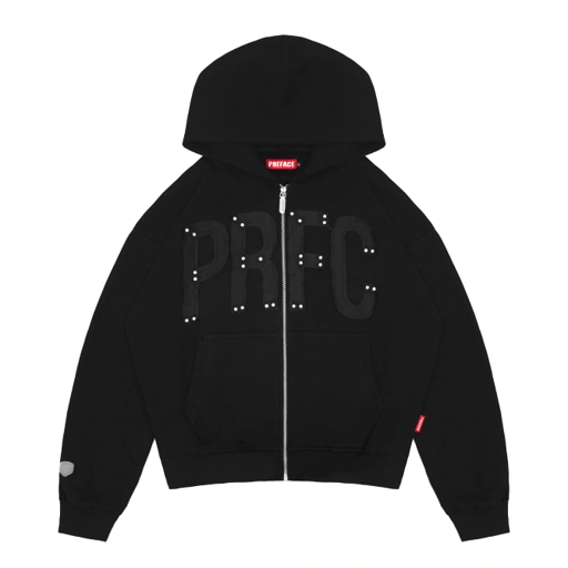 Image of PREFACE Crystal Zip Hoodie Black