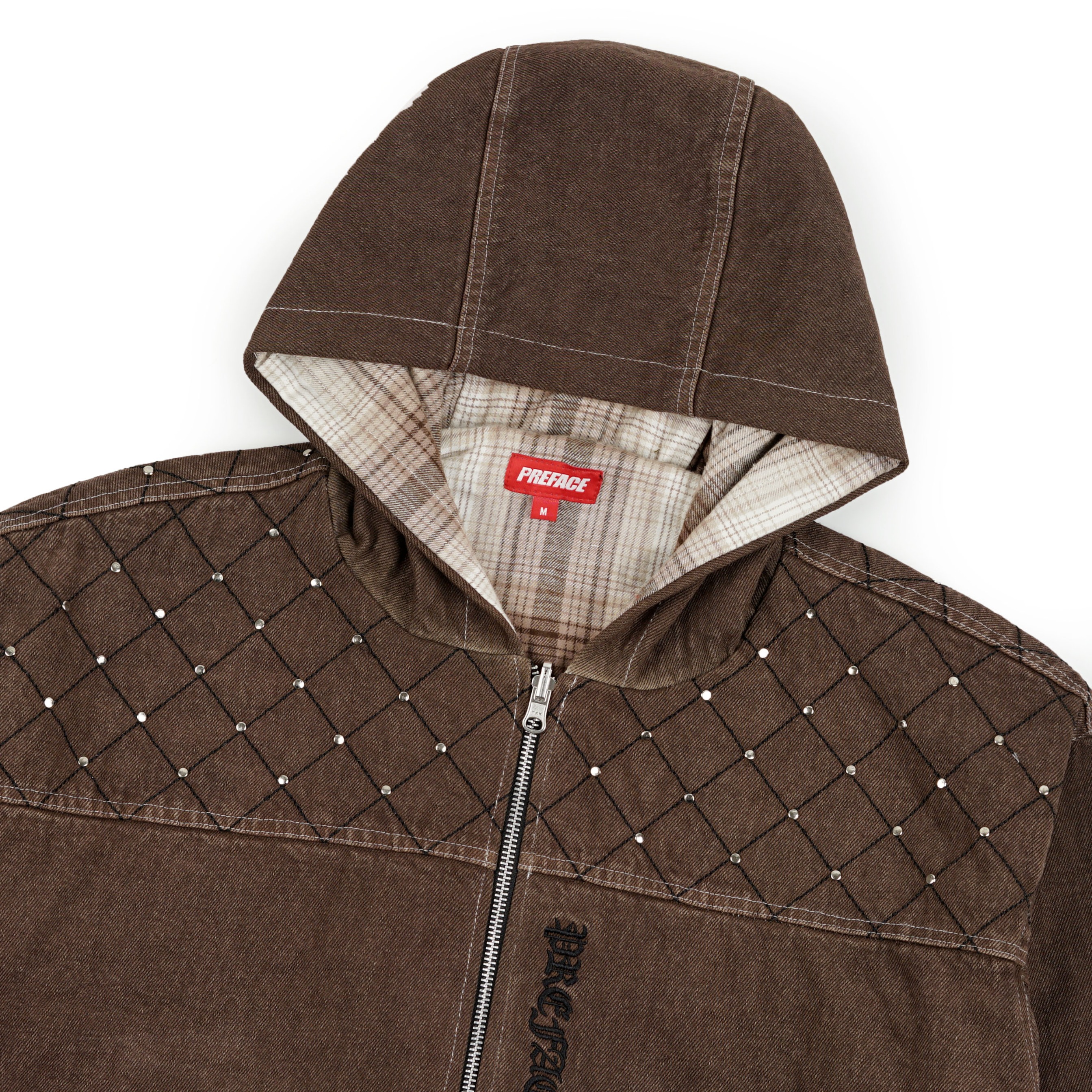 REVERSIBLE ZIP DENIM HOODIE - UMBER