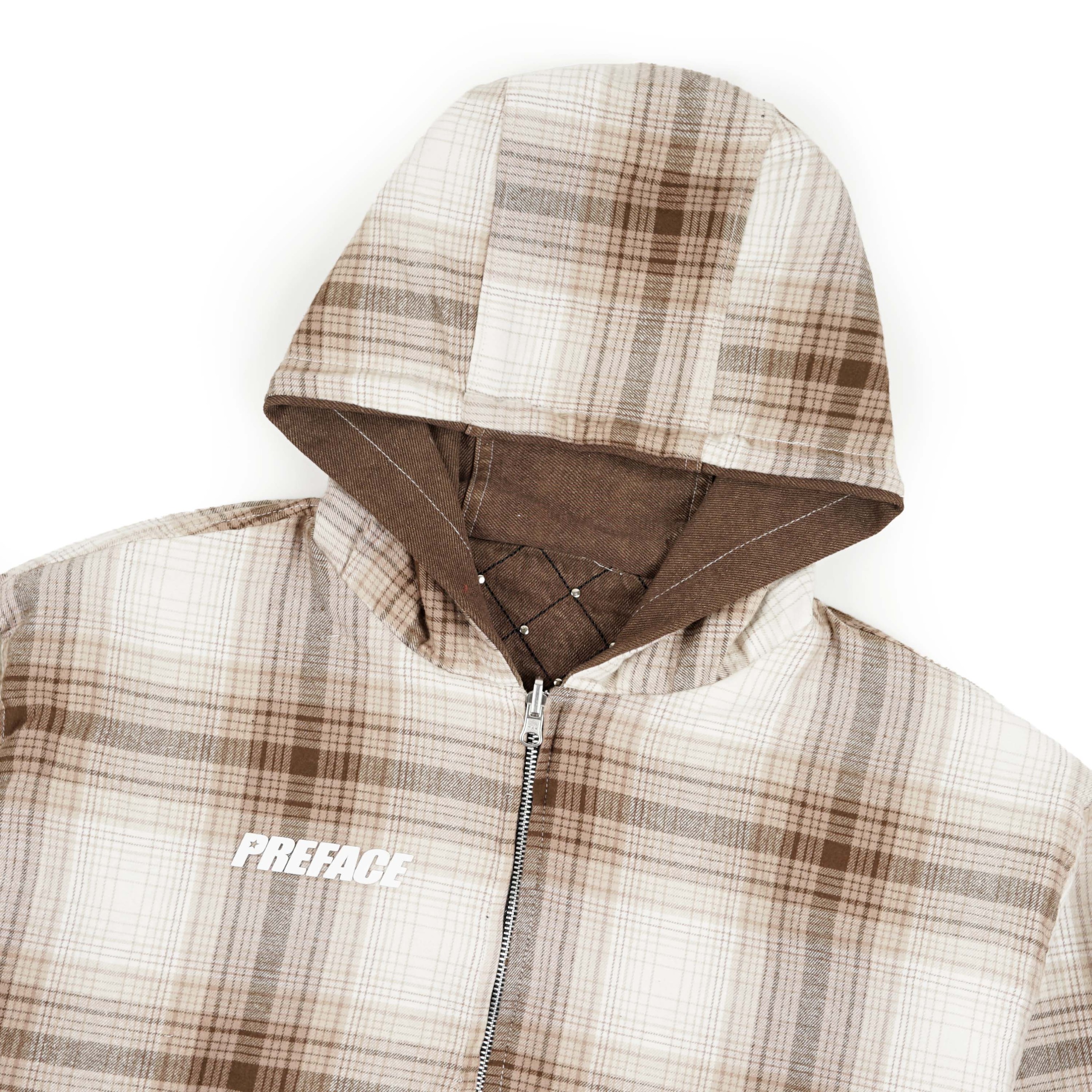 REVERSIBLE ZIP DENIM HOODIE - UMBER