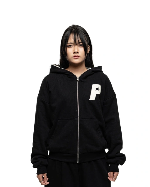 Image of Reversible Zip Hoodie Black / Broken White