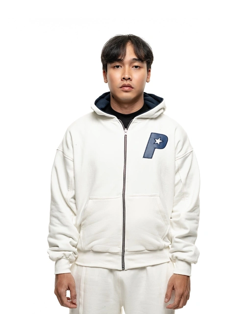 Image of Reversible Zip Hoodie Broken White / Navy