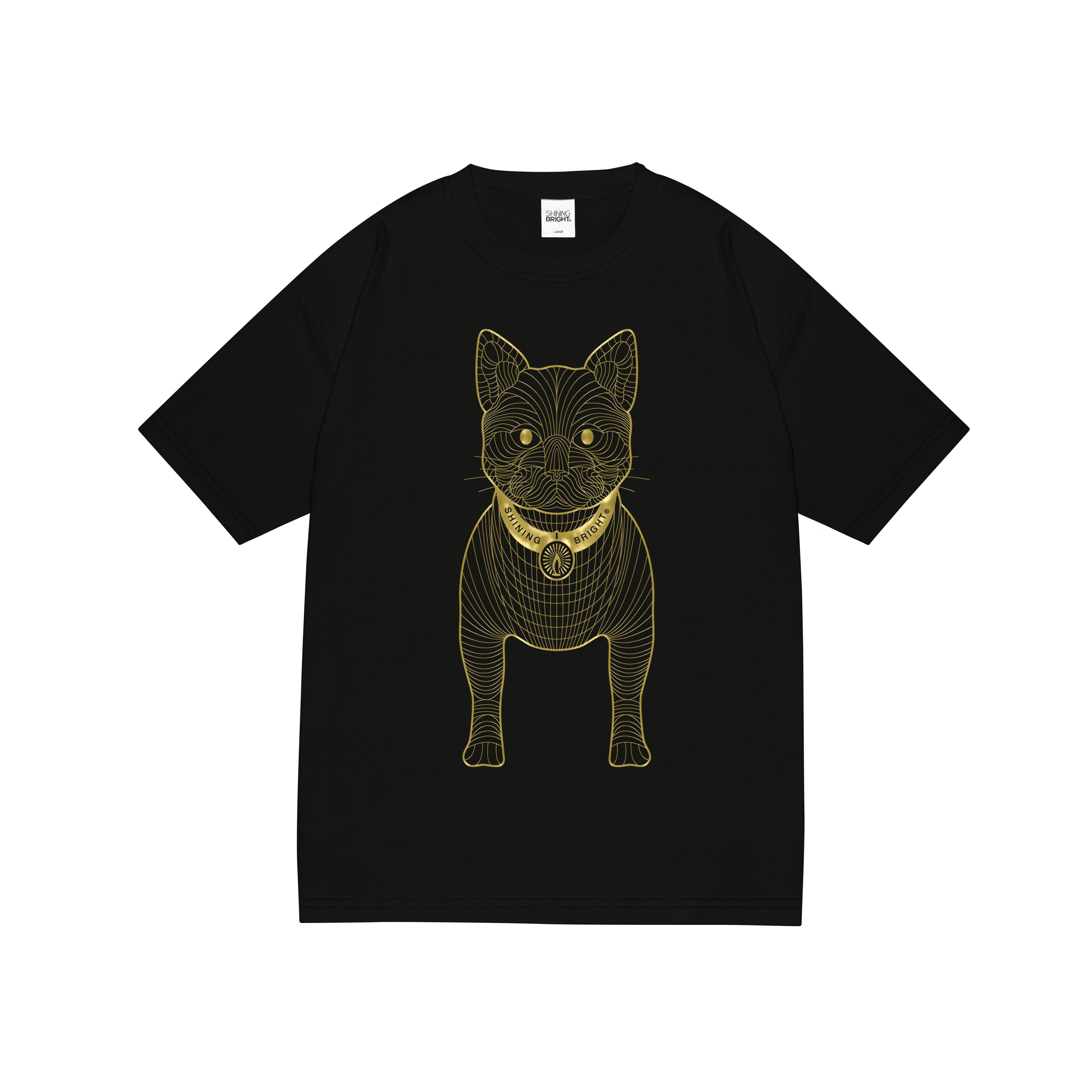 Shining Bright Cat Wire Gold Tshirt - Black