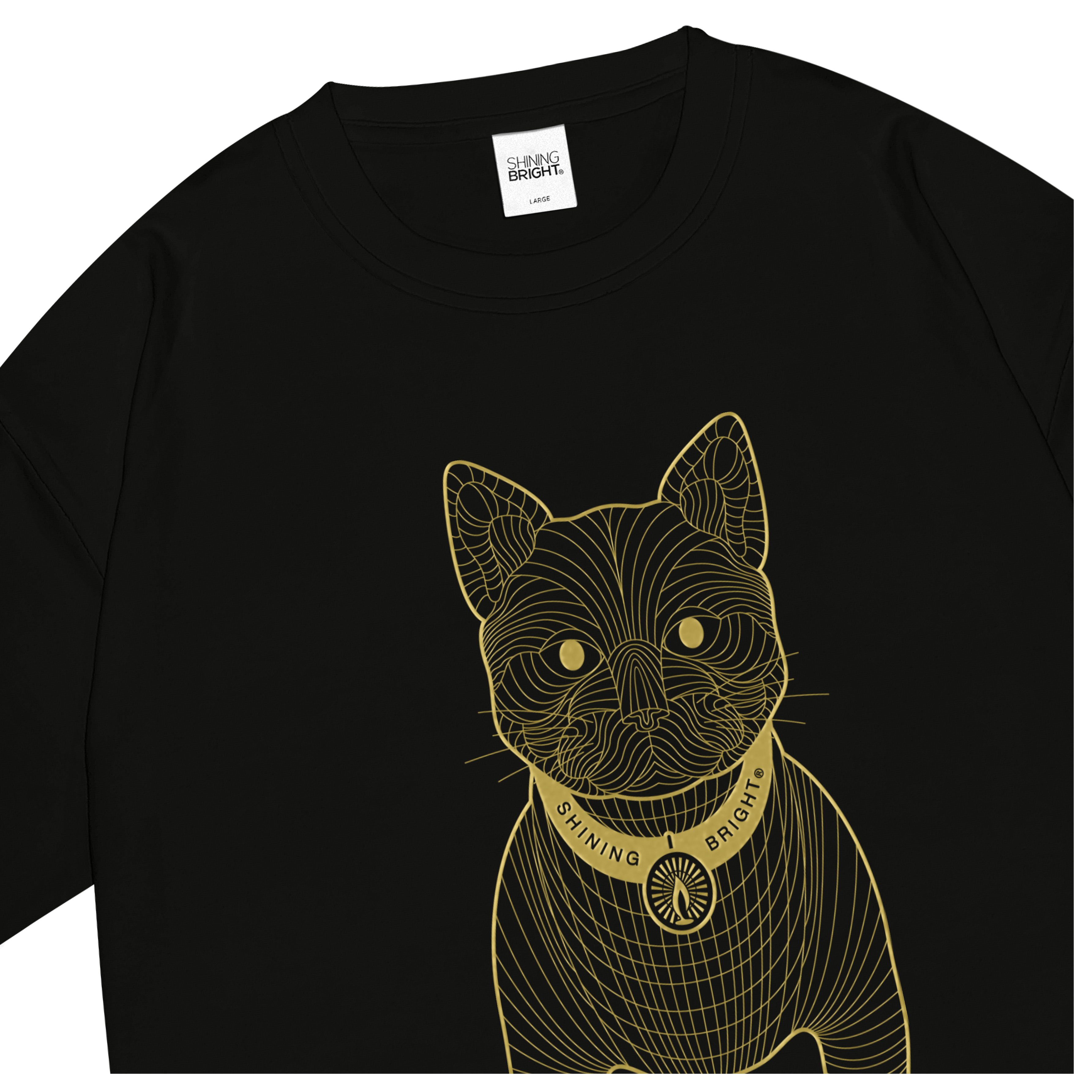Shining Bright Cat Wire Gold Tshirt - Black