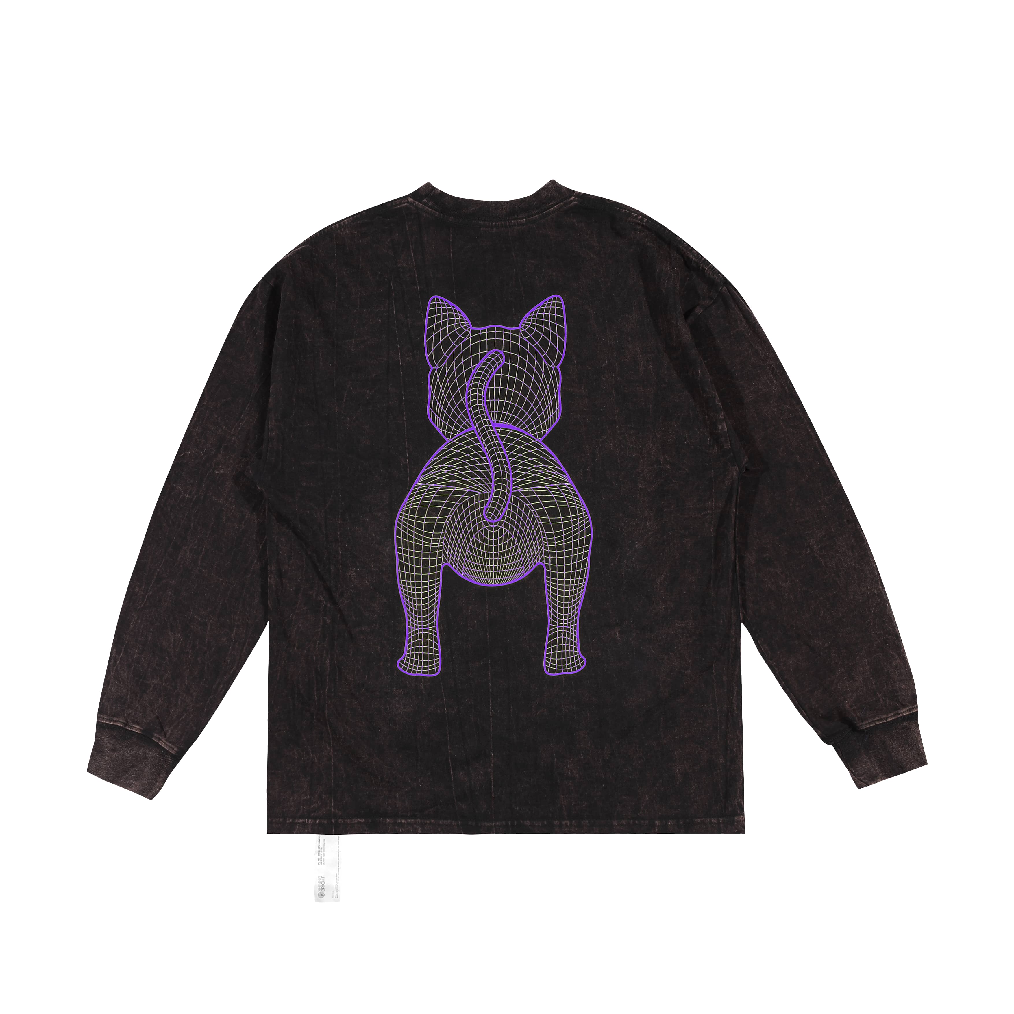 Shining Bright Cat Wire Purp Long Washed Tshirt - Black