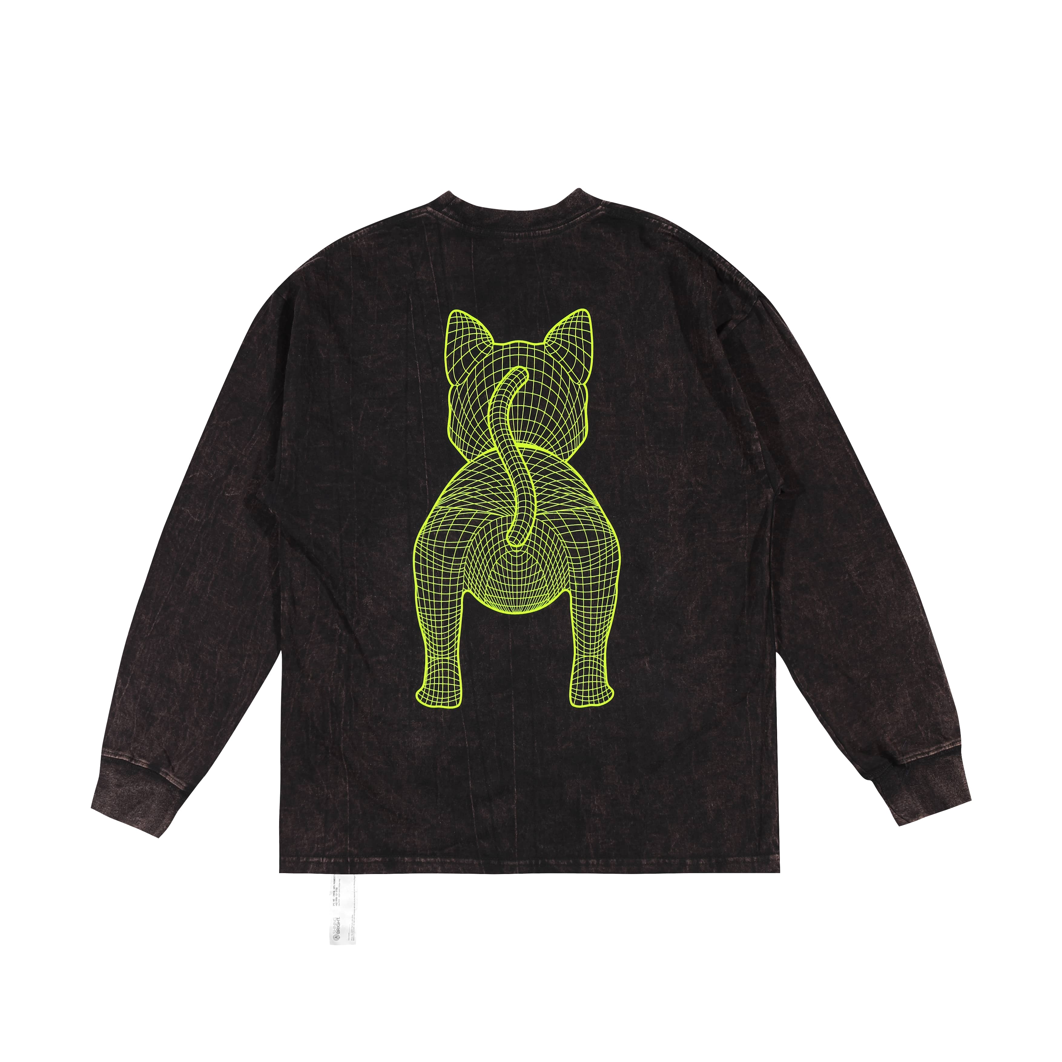 Shining Bright Cat Wire Lime Long Washed Tshirt - Black