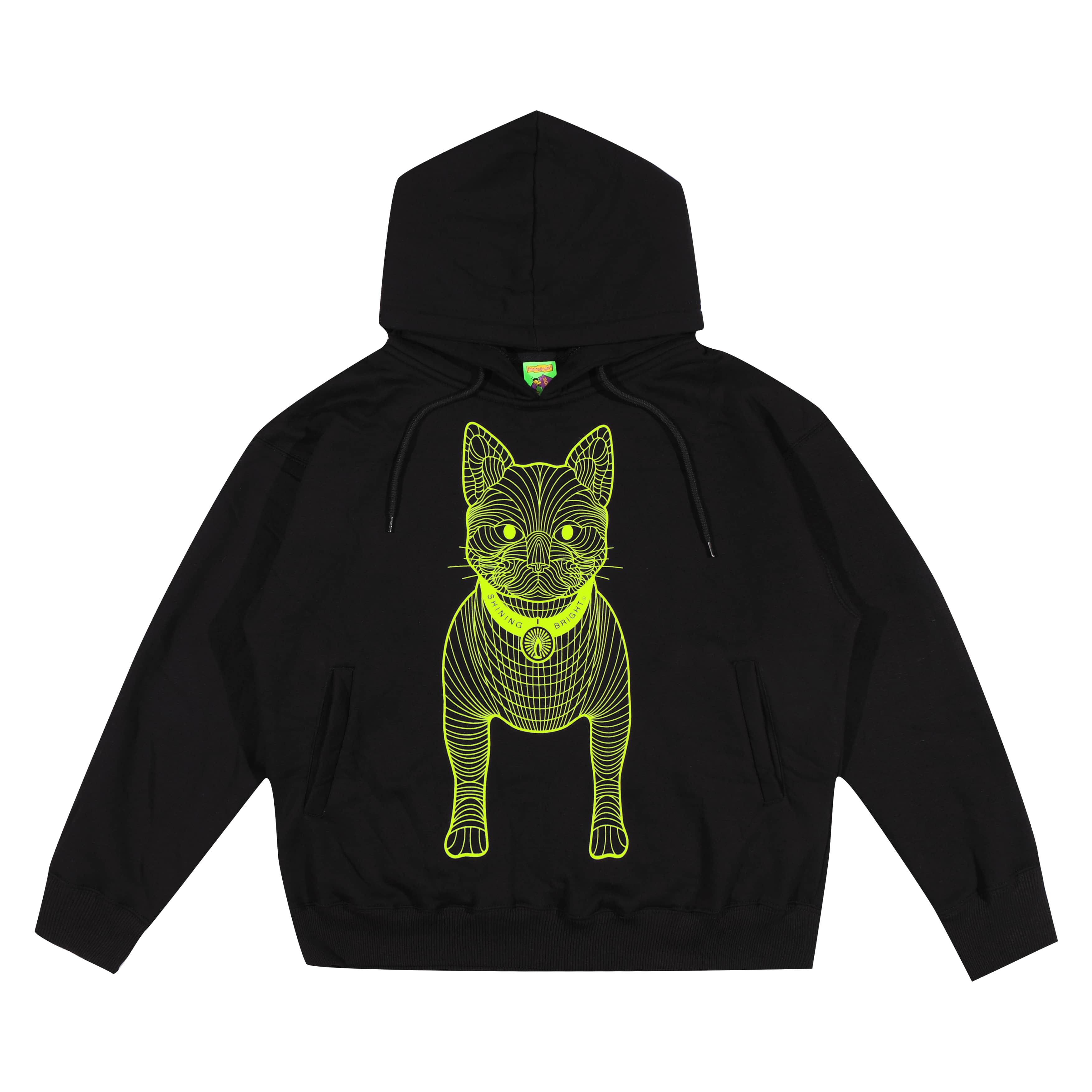 Shining Bright Cat Wire Lime Pullover Hoodie - Black