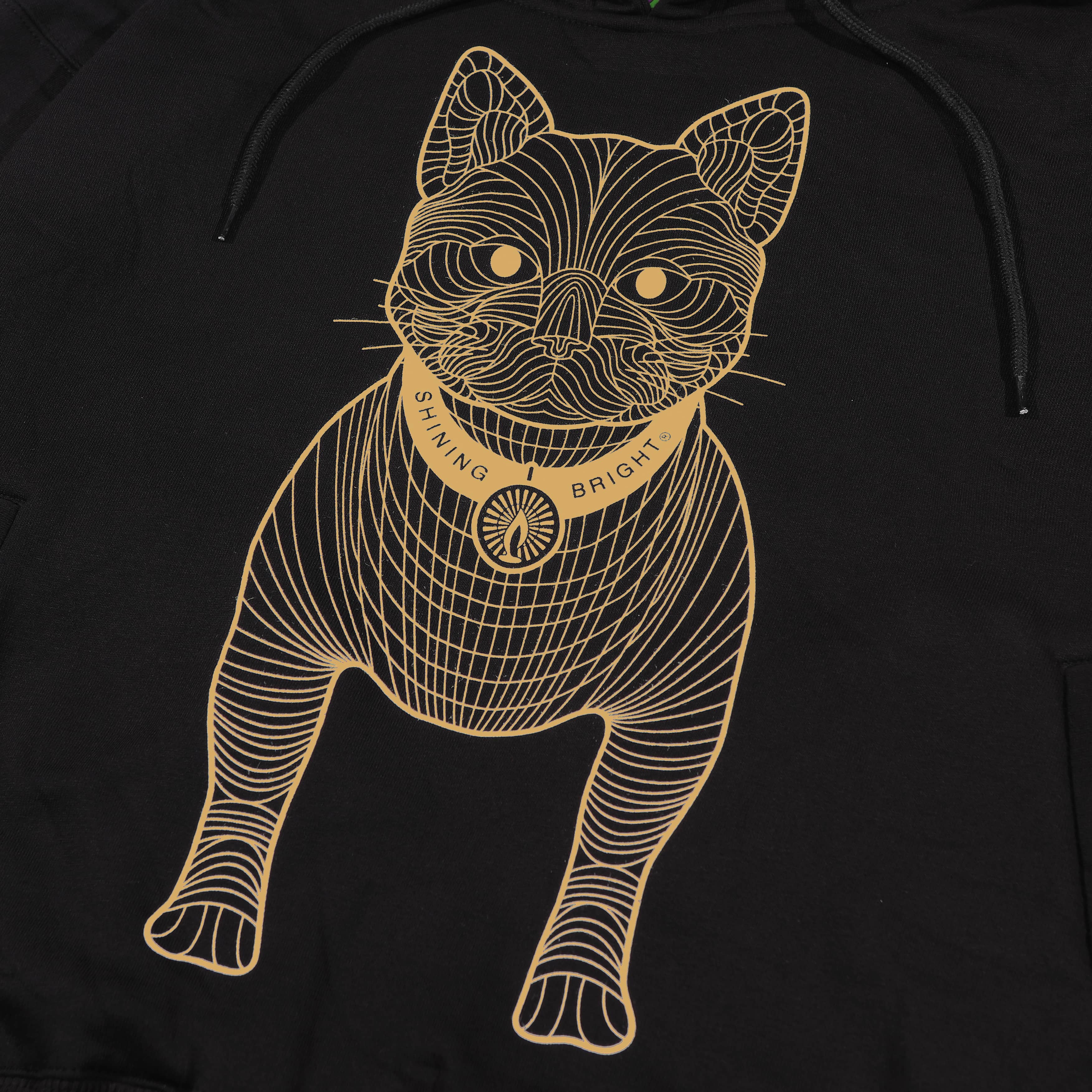 Shining Bright Cat Wire Gold Pullover Hoodie - Black