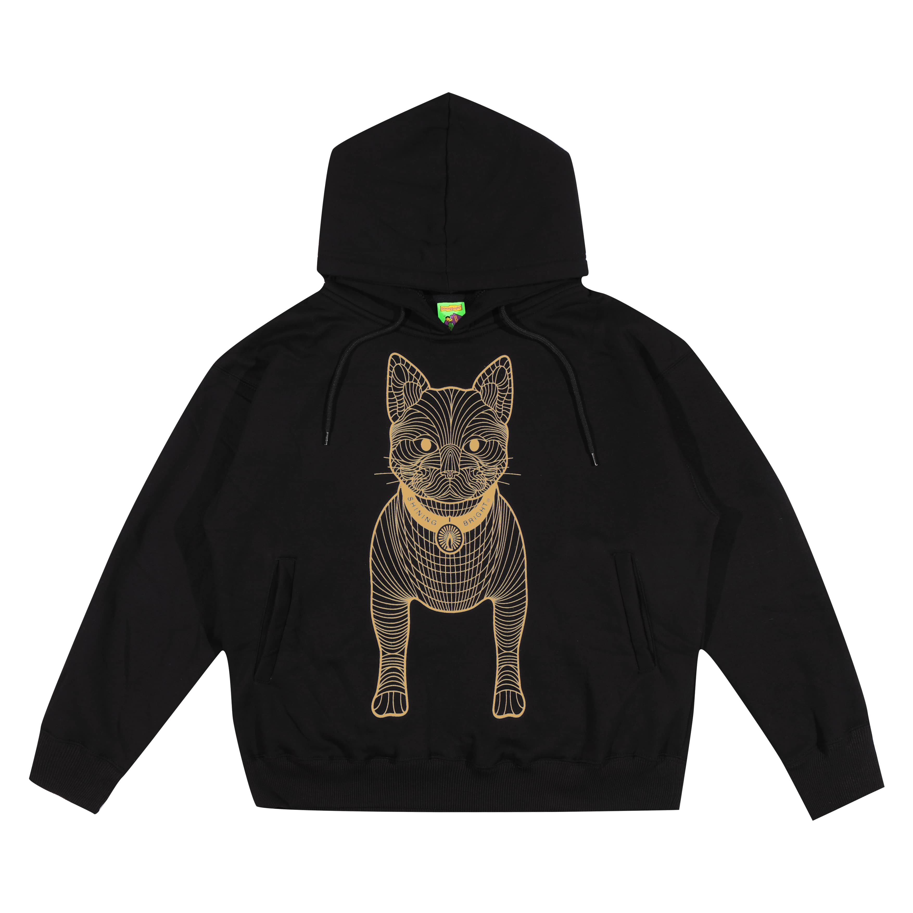 Shining Bright Cat Wire Gold Pullover Hoodie - Black