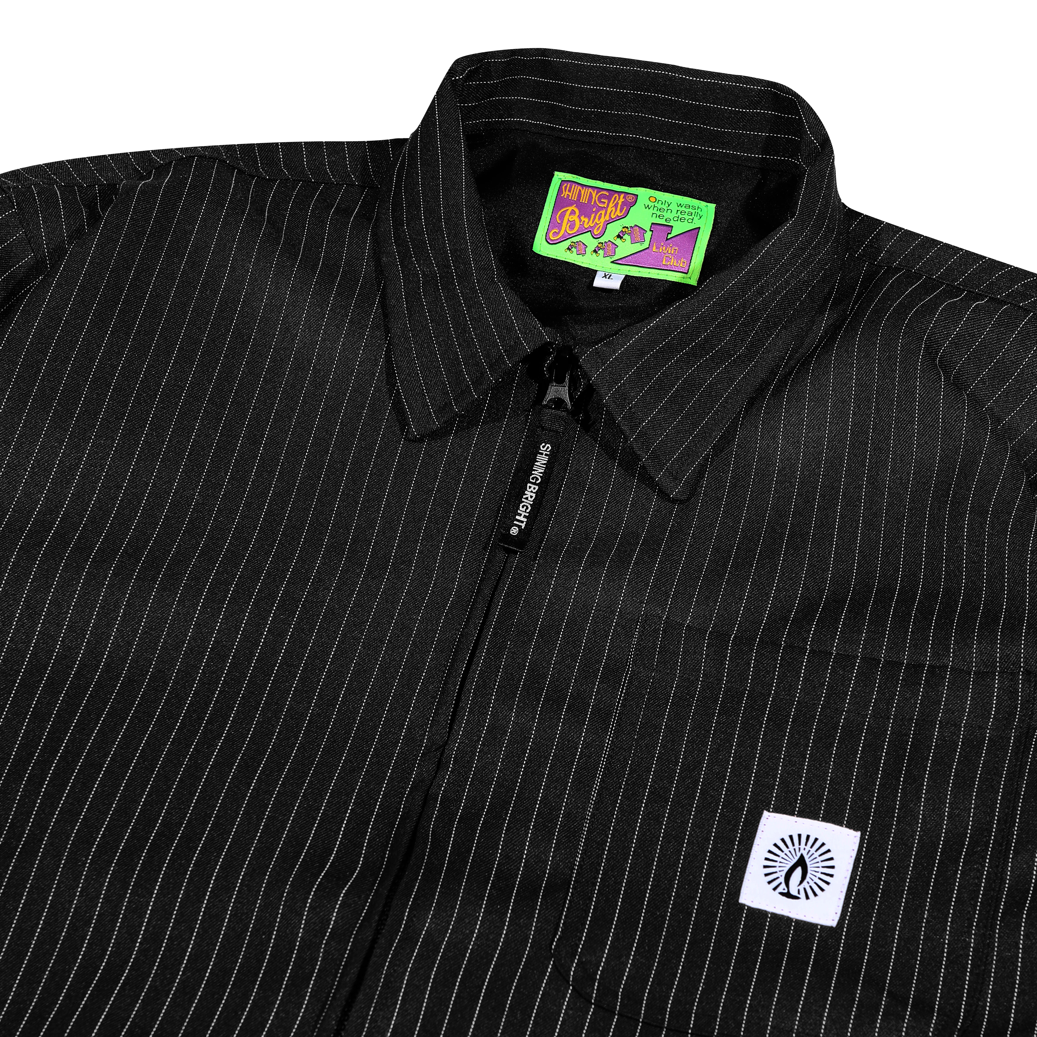 Shining Bright Light Stripe Work Jacket - Black