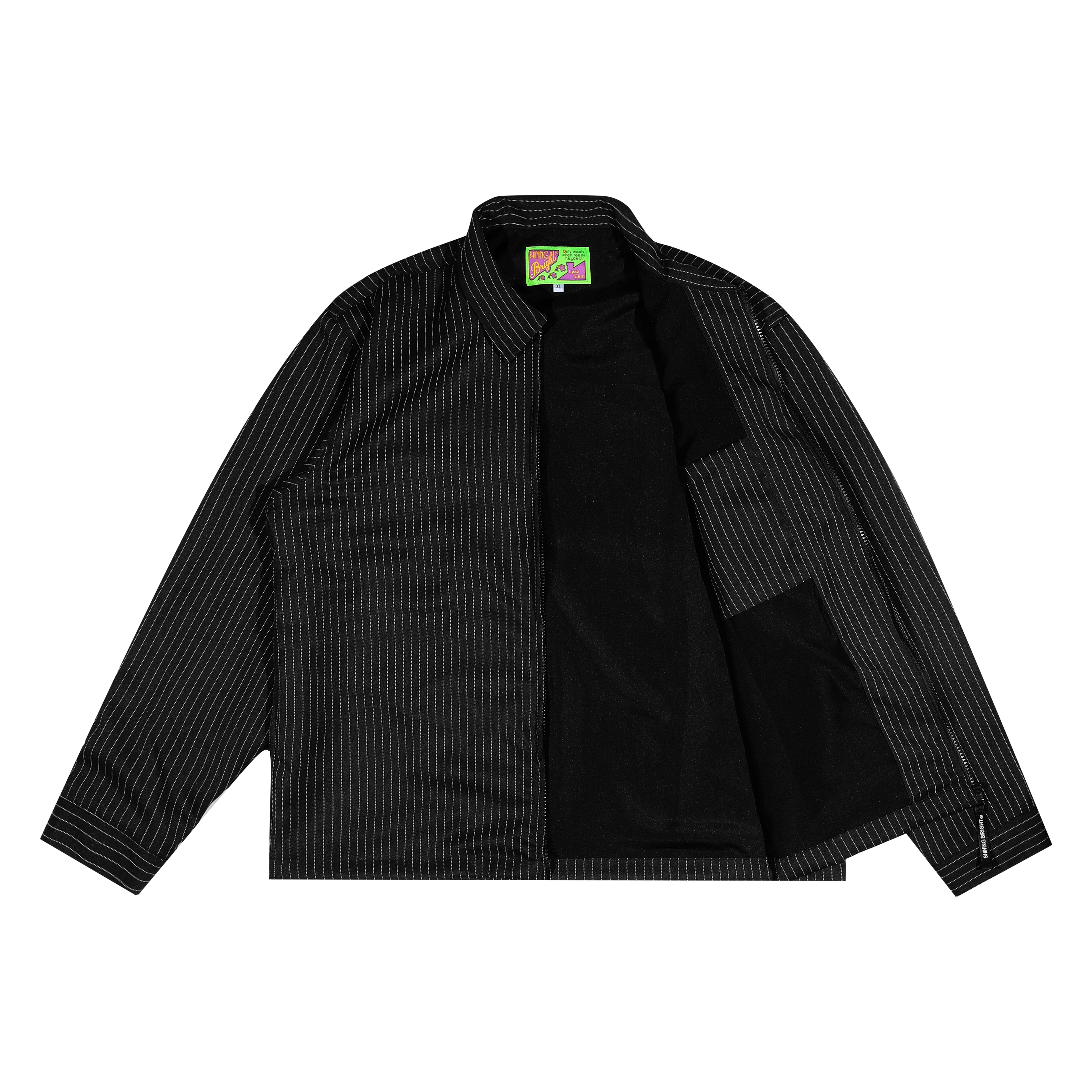 Shining Bright Light Stripe Work Jacket - Black