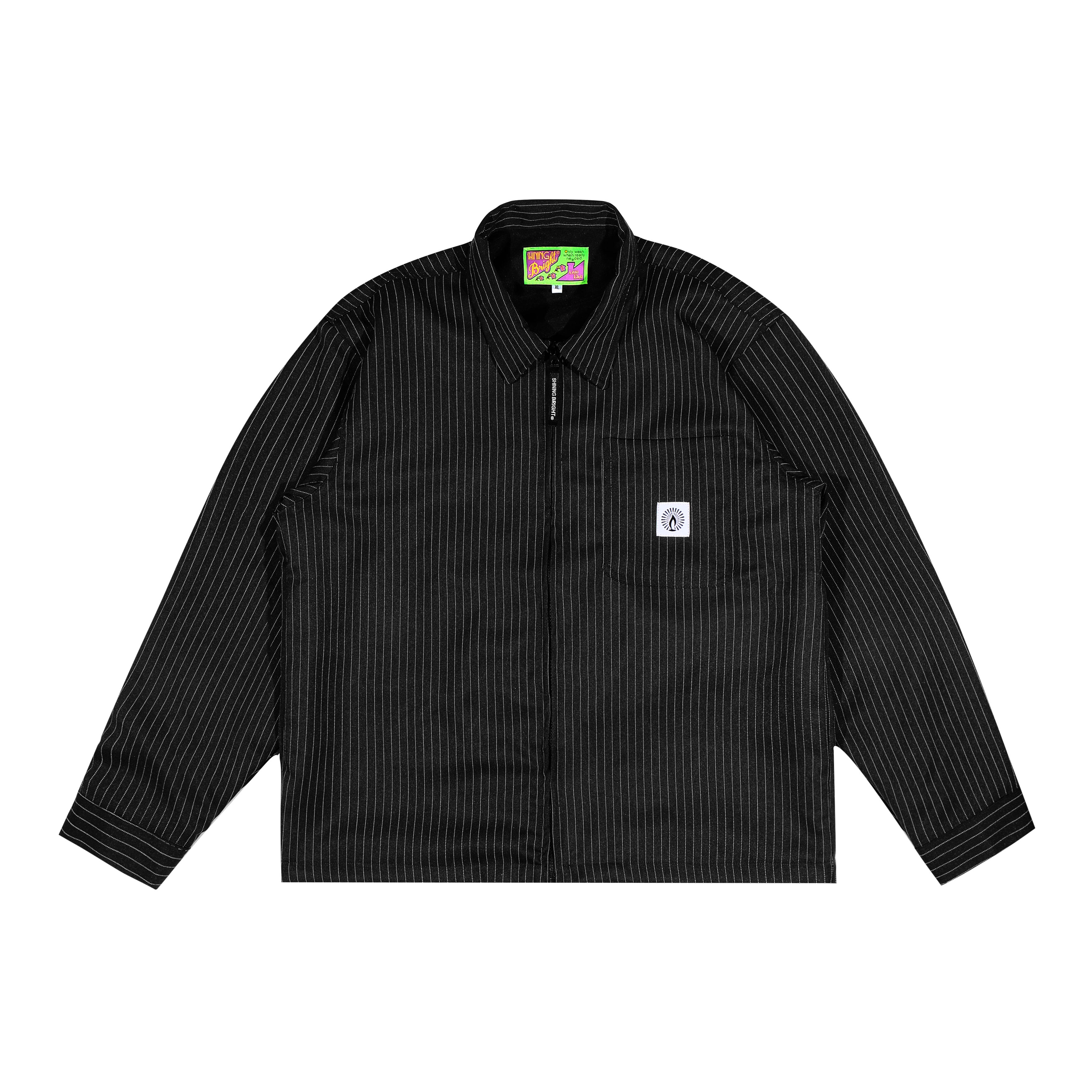 Shining Bright Light Stripe Work Jacket - Black