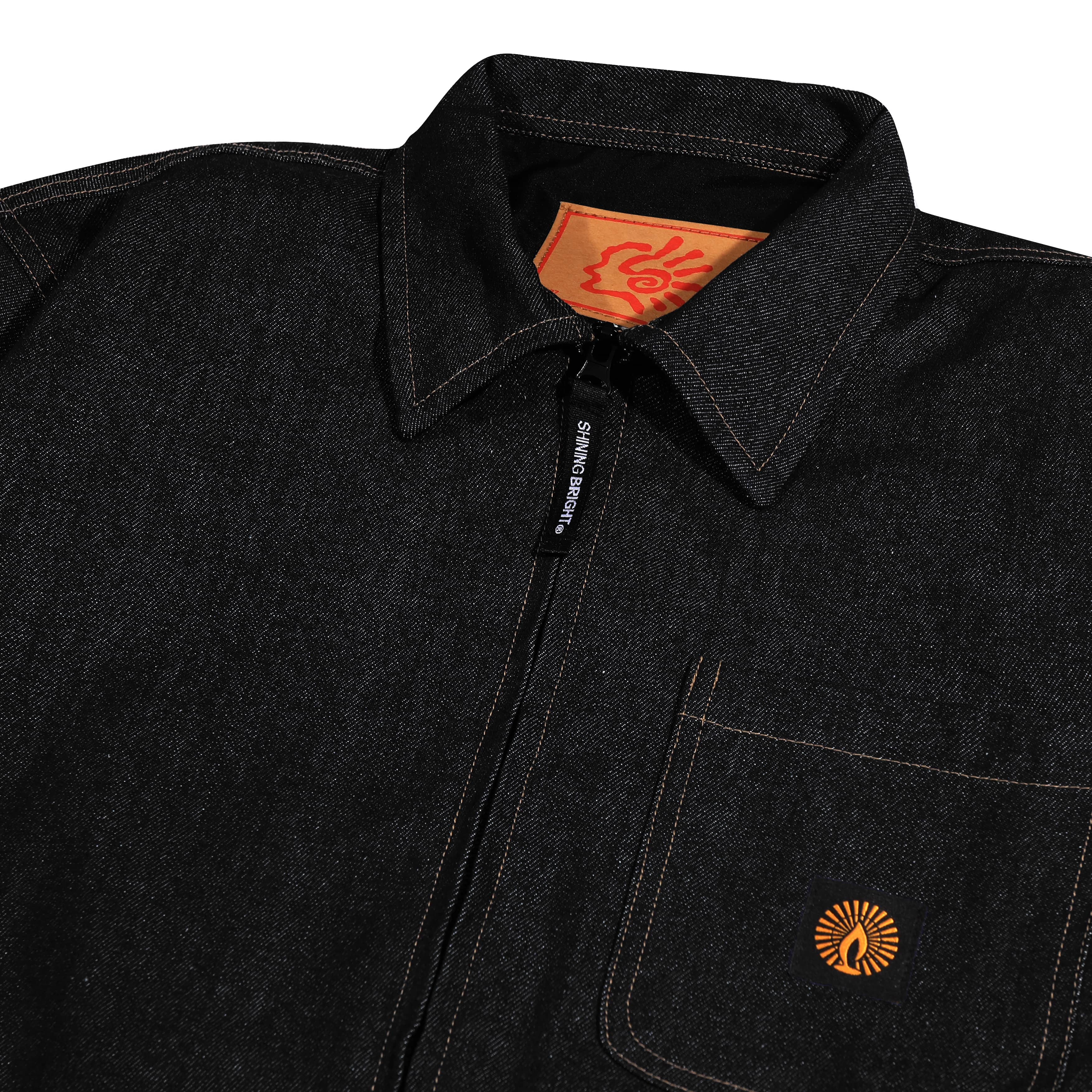 Shining Bright Light Gold Work Jacket Denim - Black