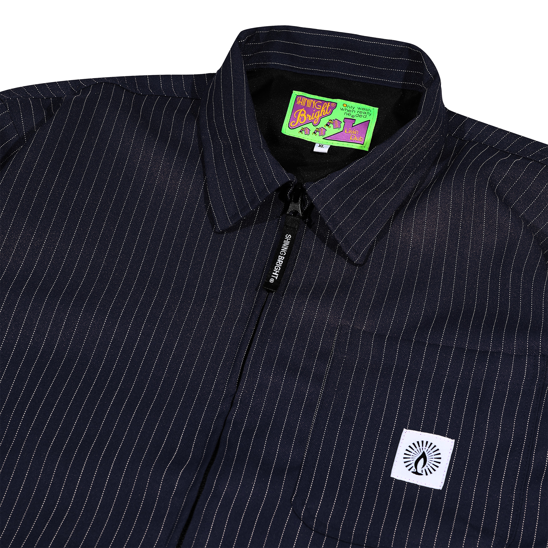Shining Bright Light Stripe Work Jacket - Navy