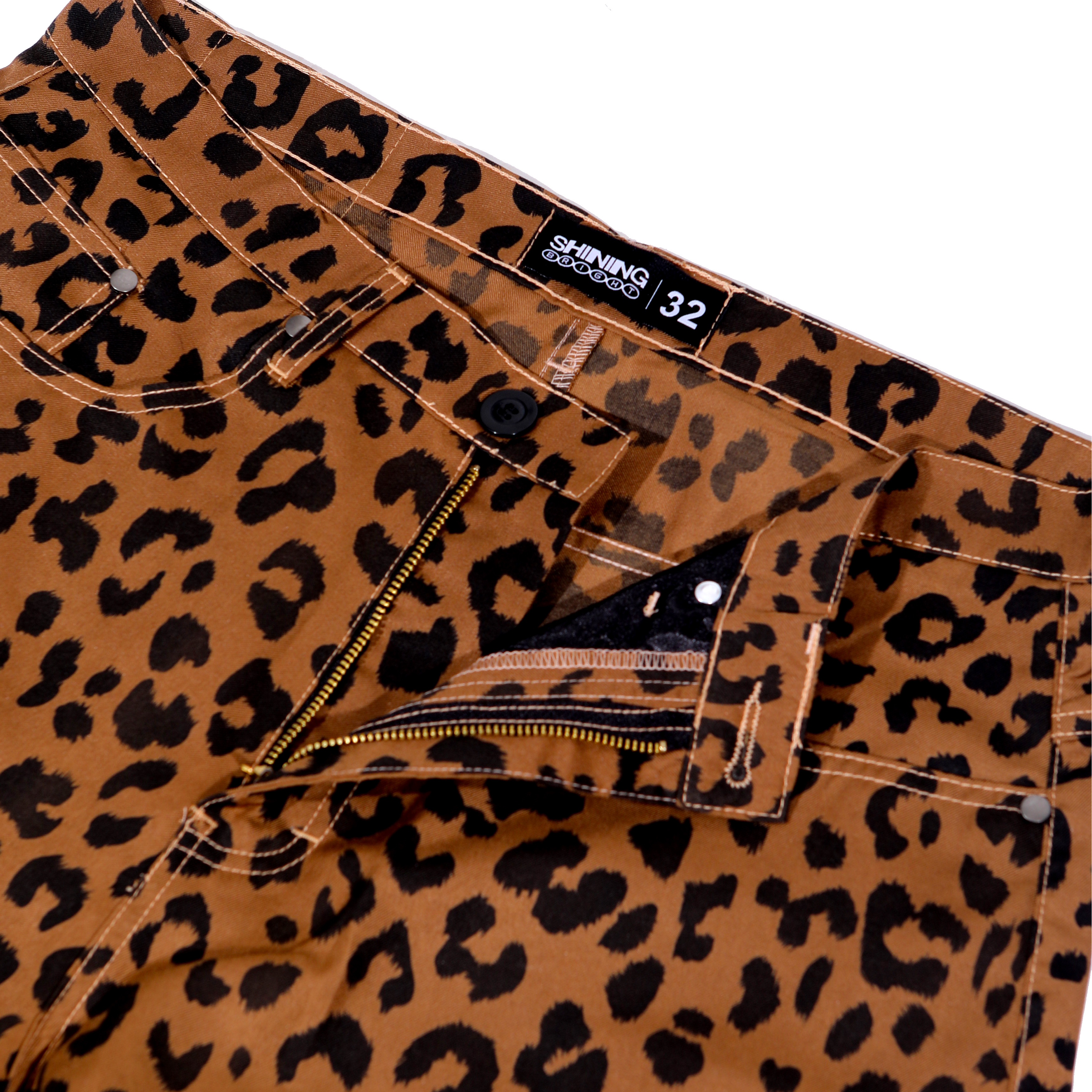 Shining Bright Leopard Barrel Long Pants - Brown