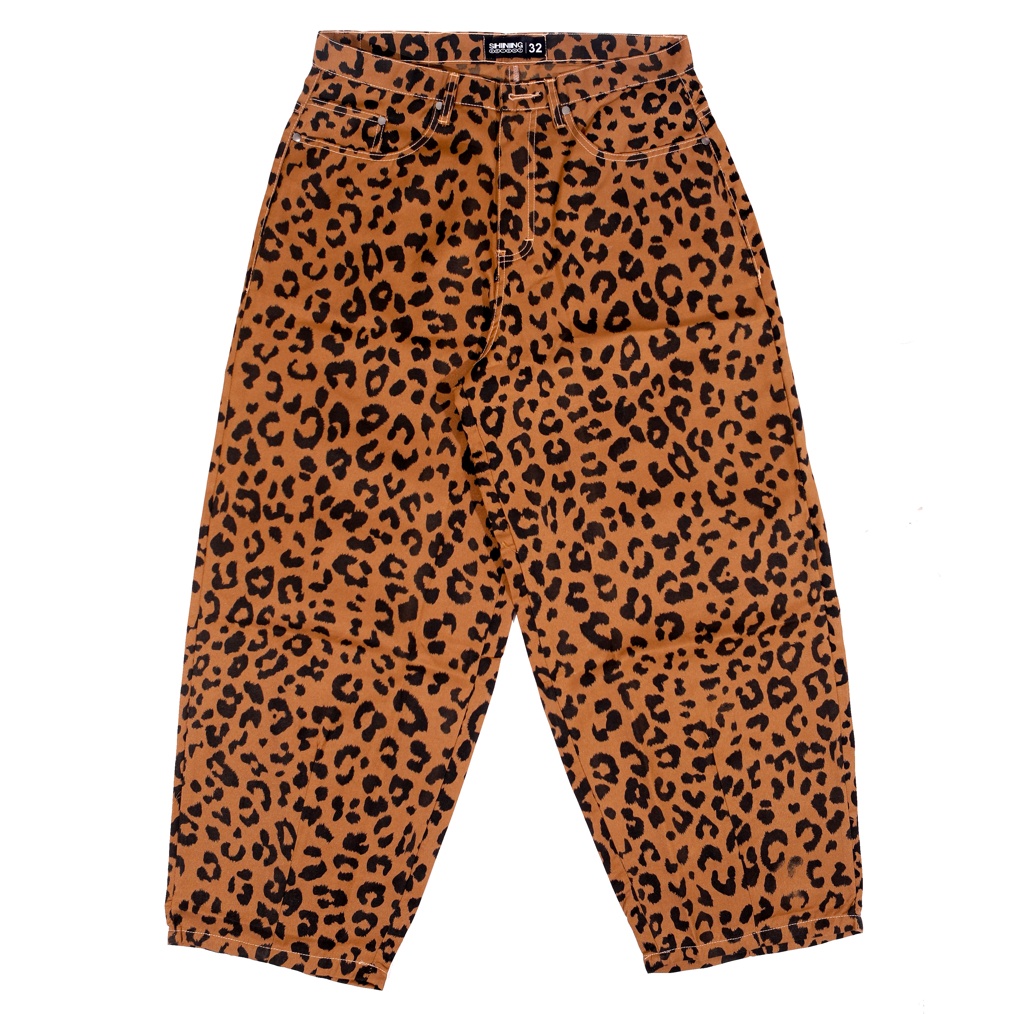 Shining Bright Leopard Barrel Long Pants - Brown