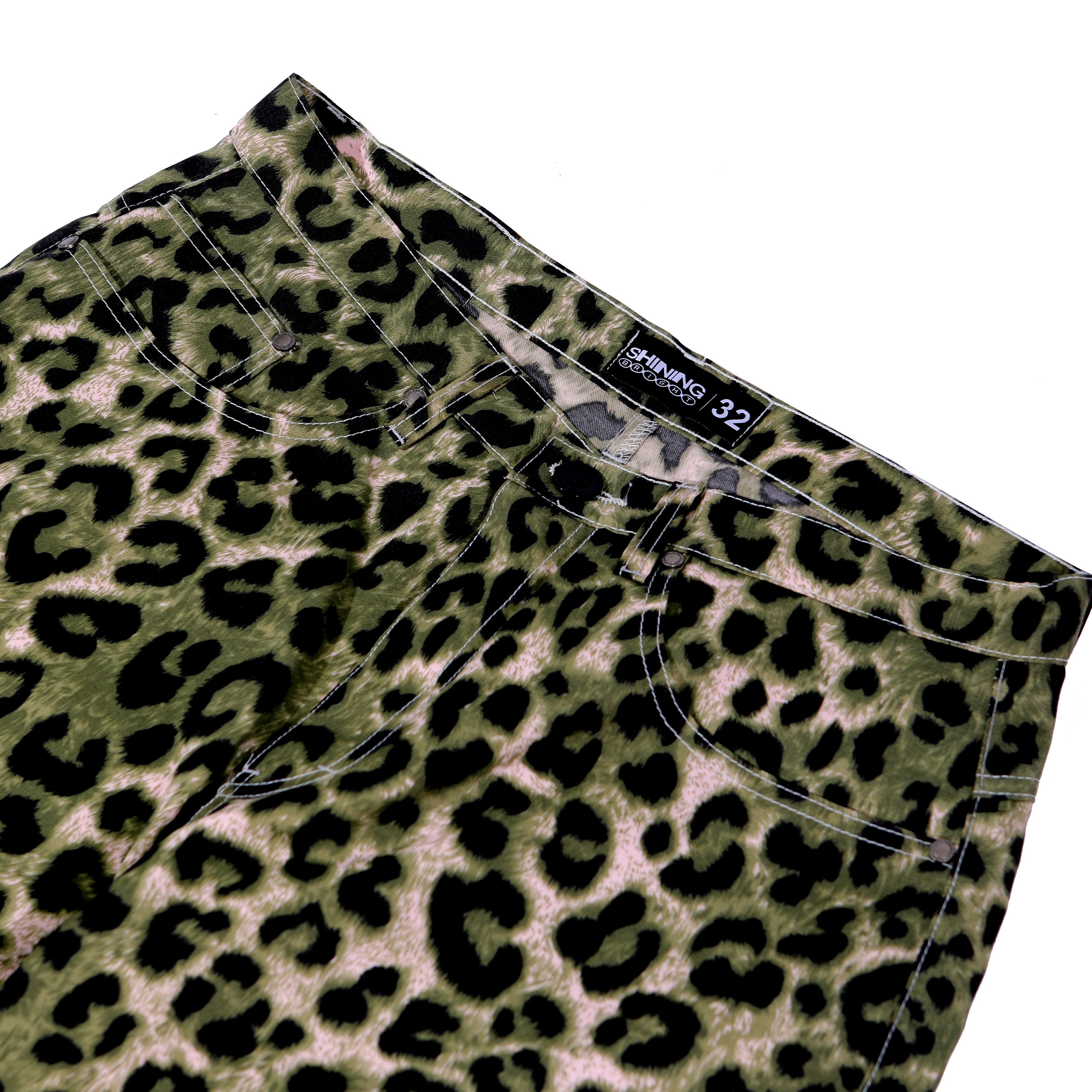 Shining Bright Leopard Barrel Long Pants - Green