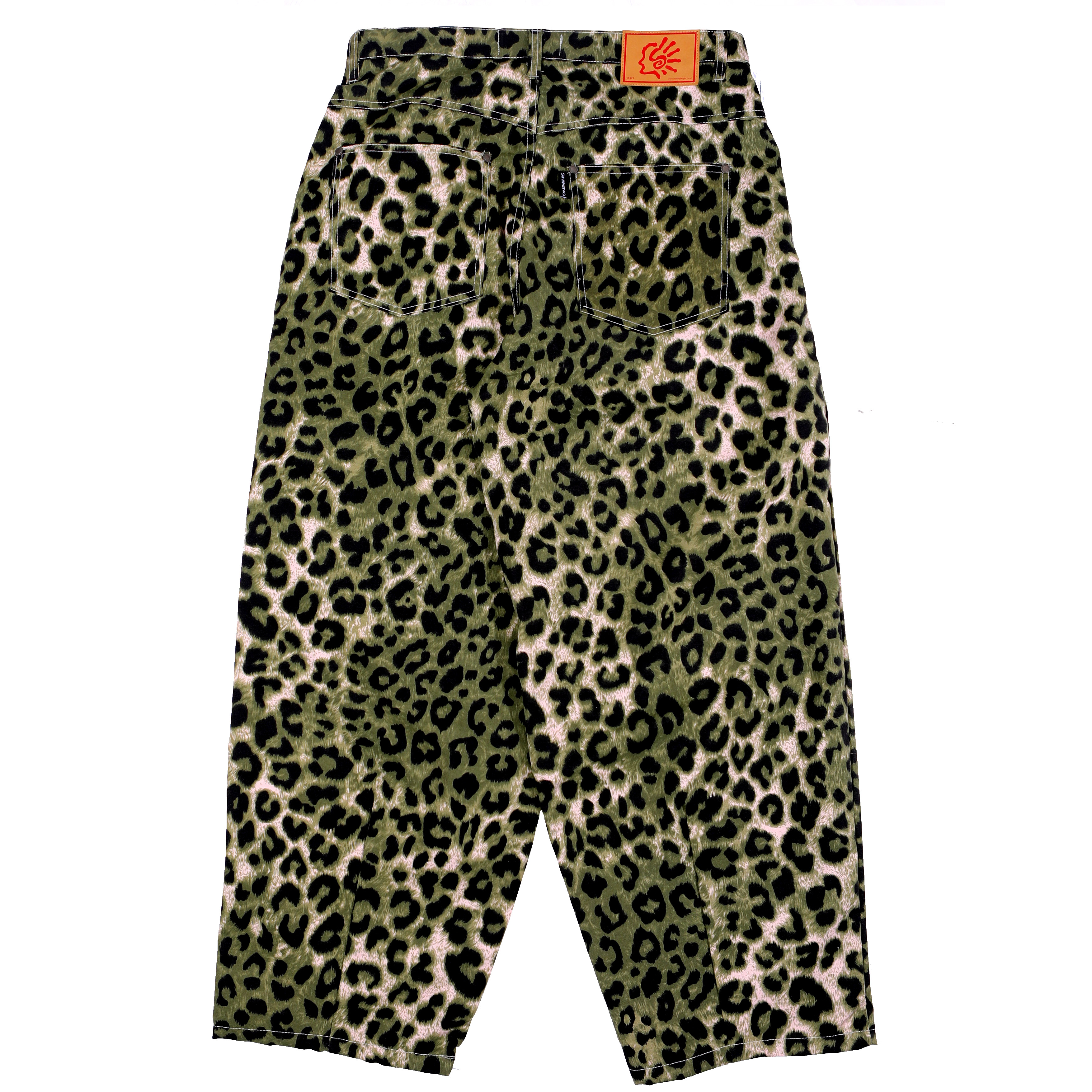 Shining Bright Leopard Barrel Long Pants - Green