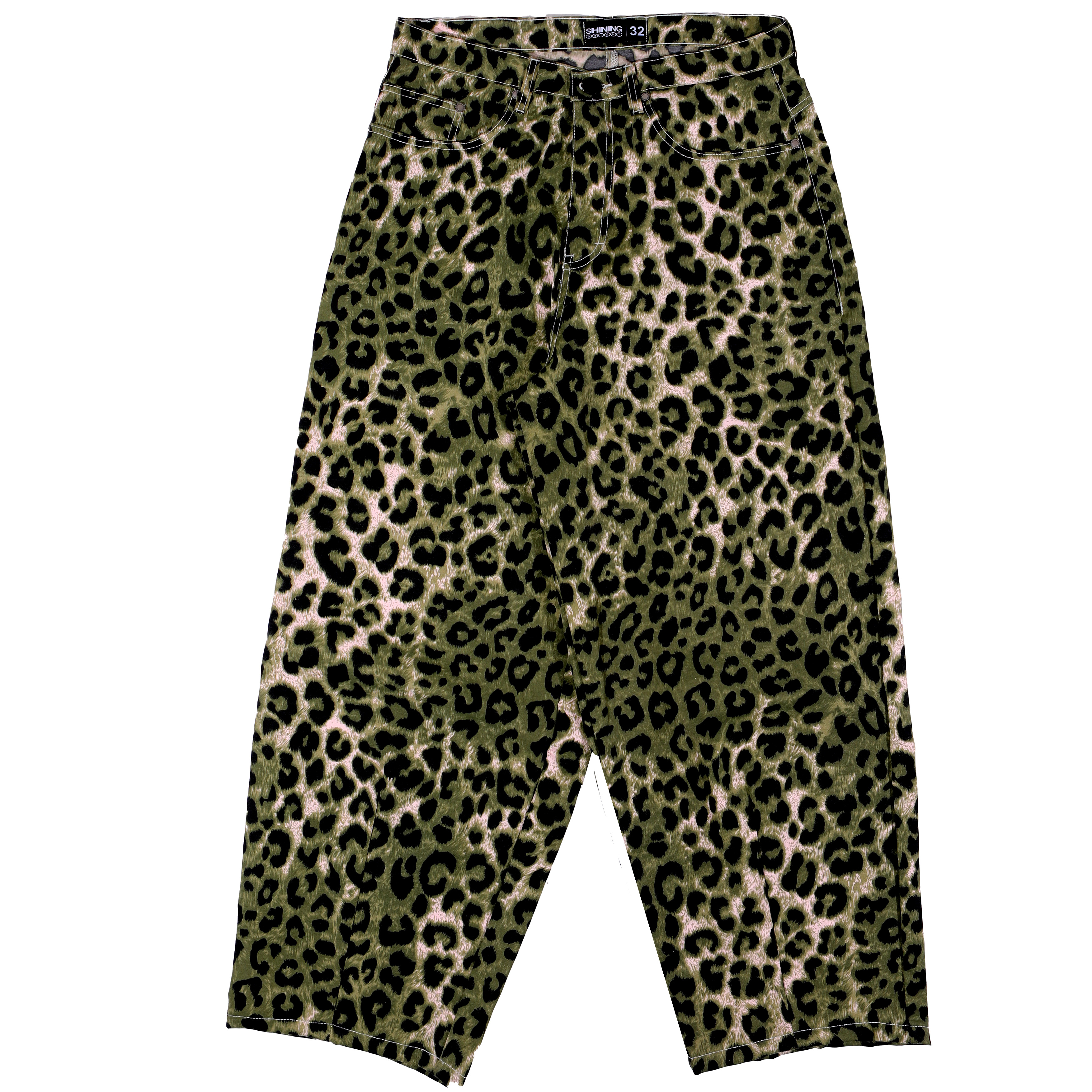 Shining Bright Leopard Barrel Long Pants - Green