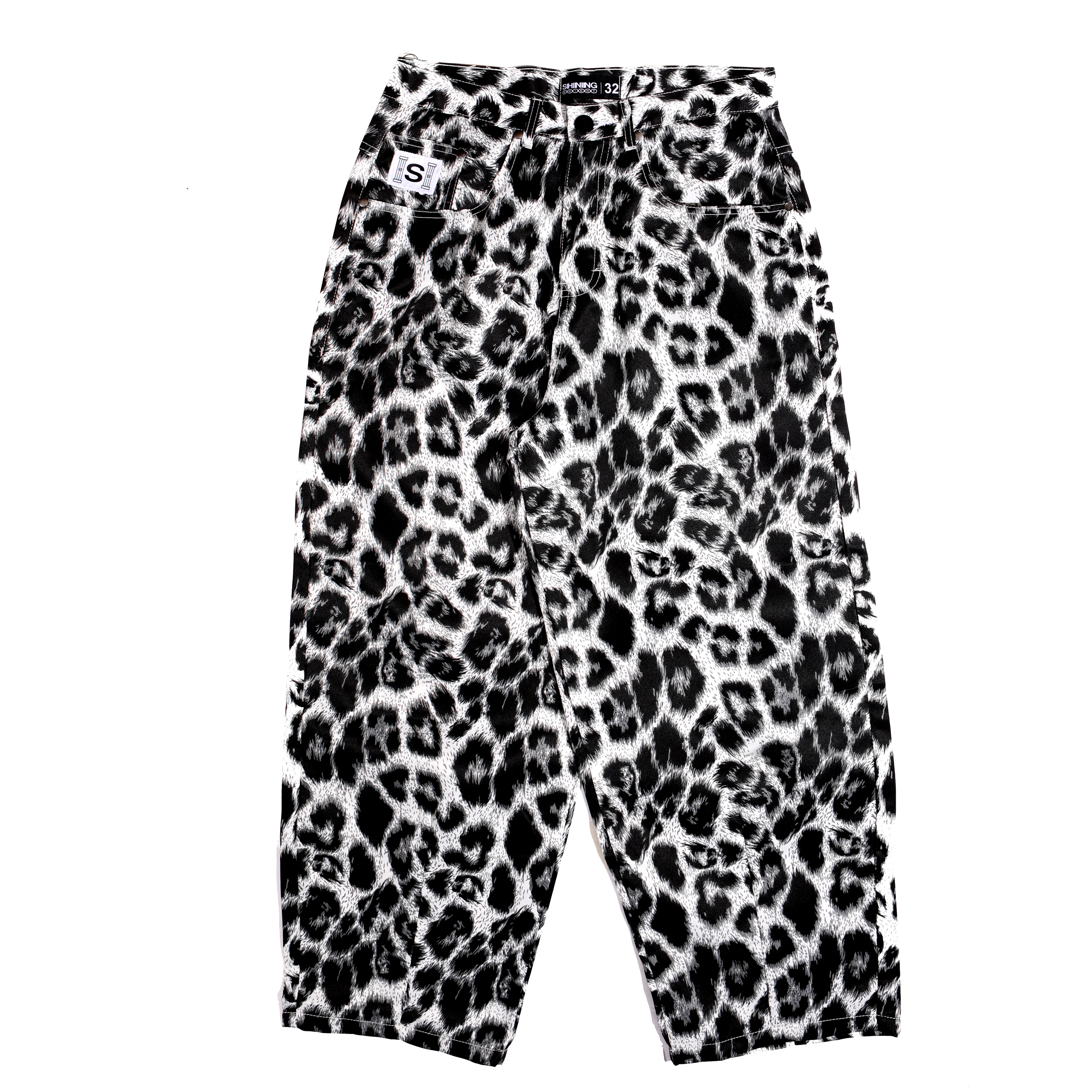 Shining Bright Leopard Barrel Long Pants - White