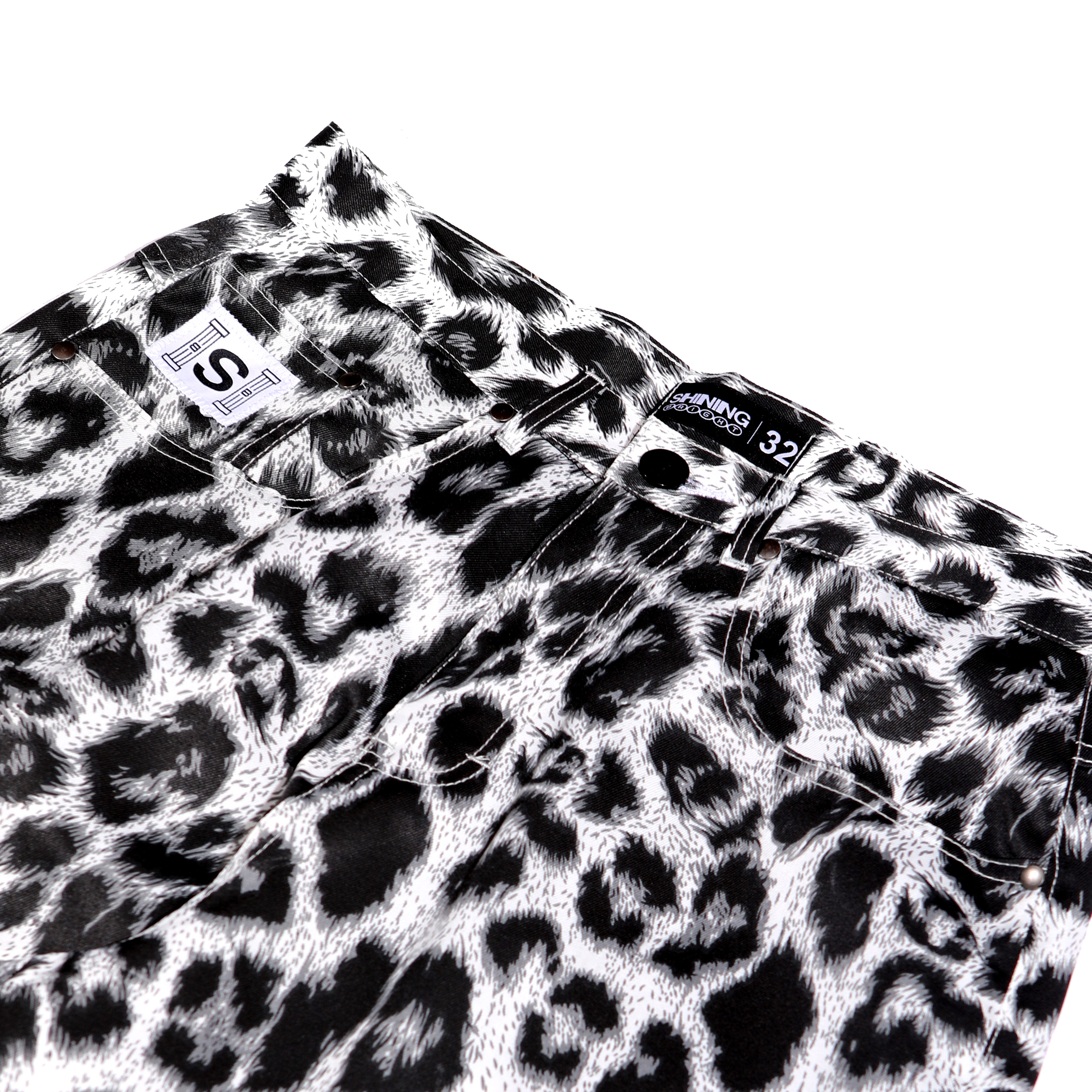 Shining Bright Leopard Barrel Long Pants - White