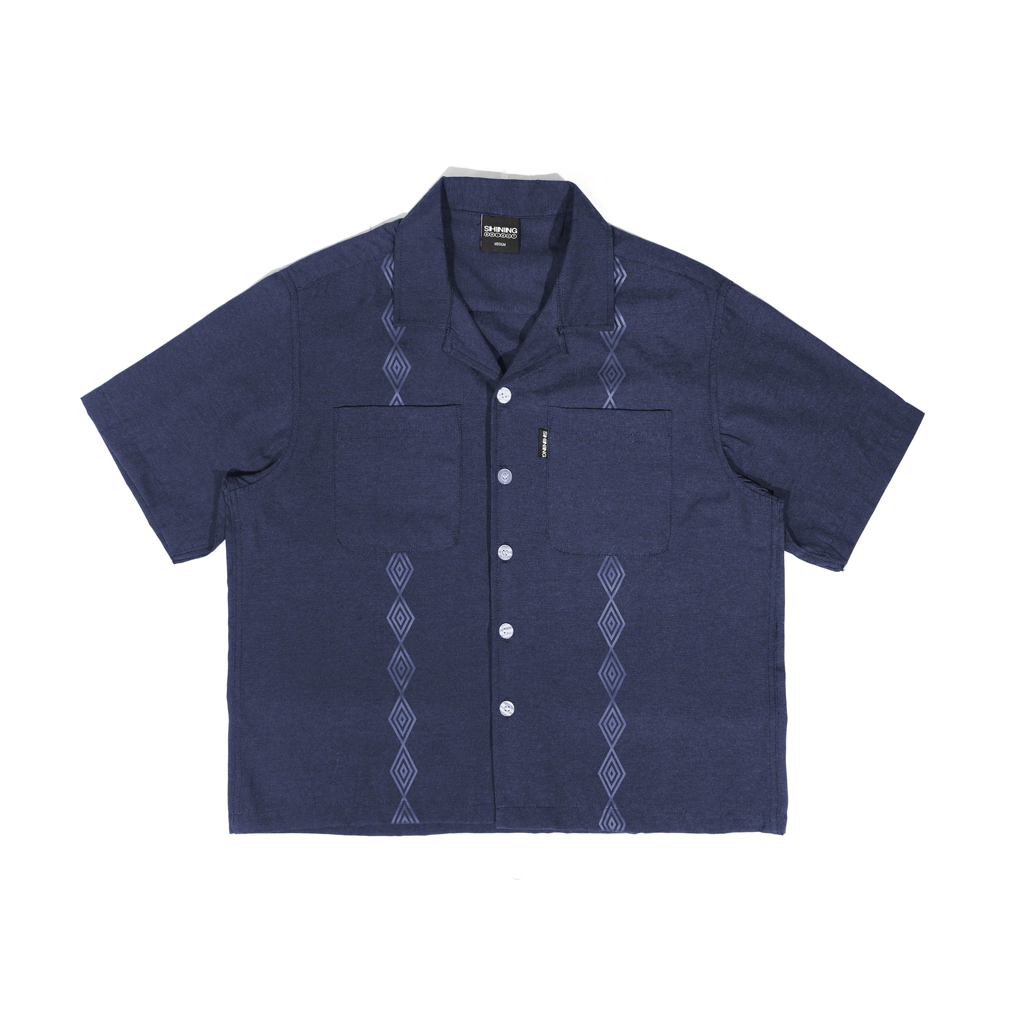 Shining Bright Diamond Bowling Shirt - Navy