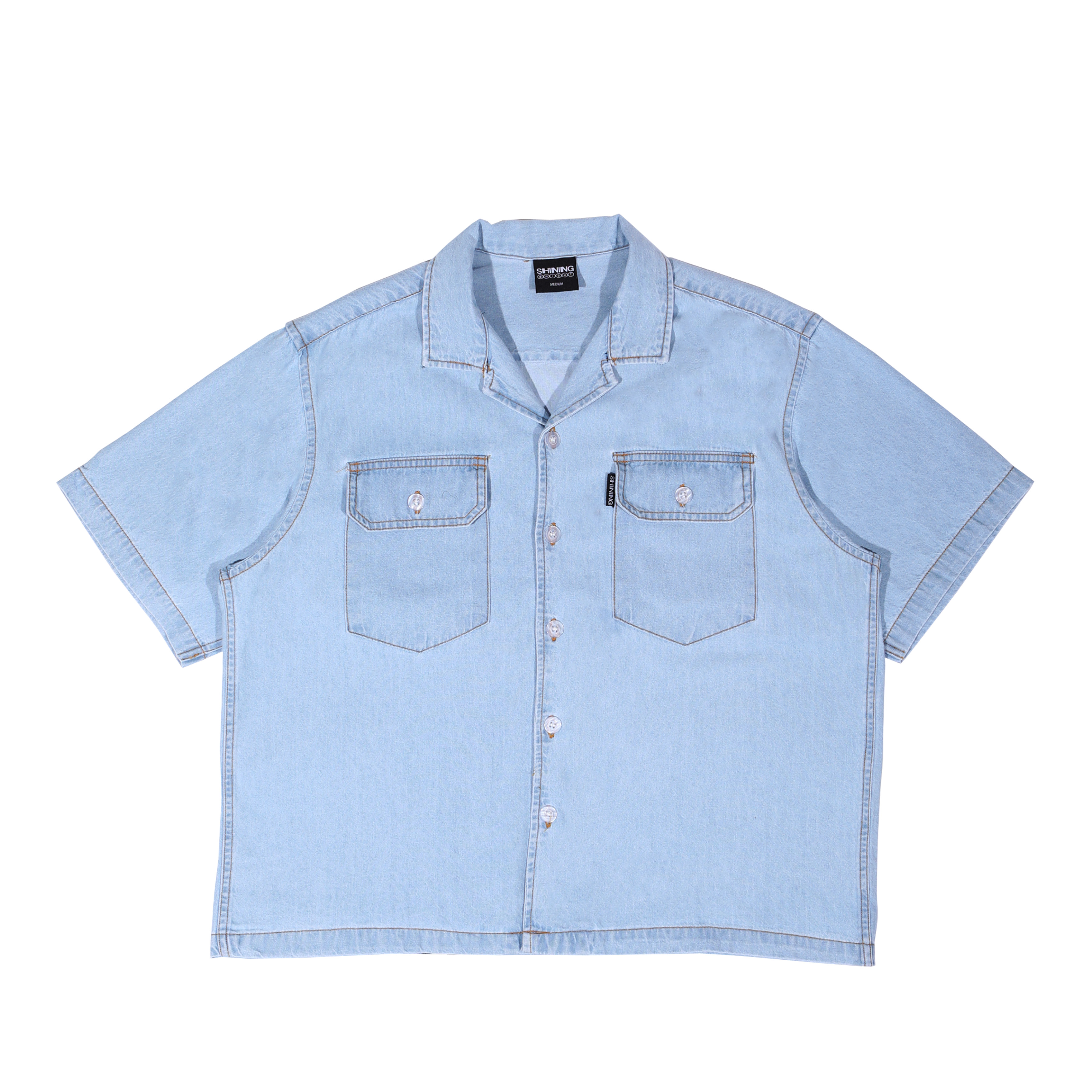 Shining Bright Bowling Denim Shirt - Sky Blue