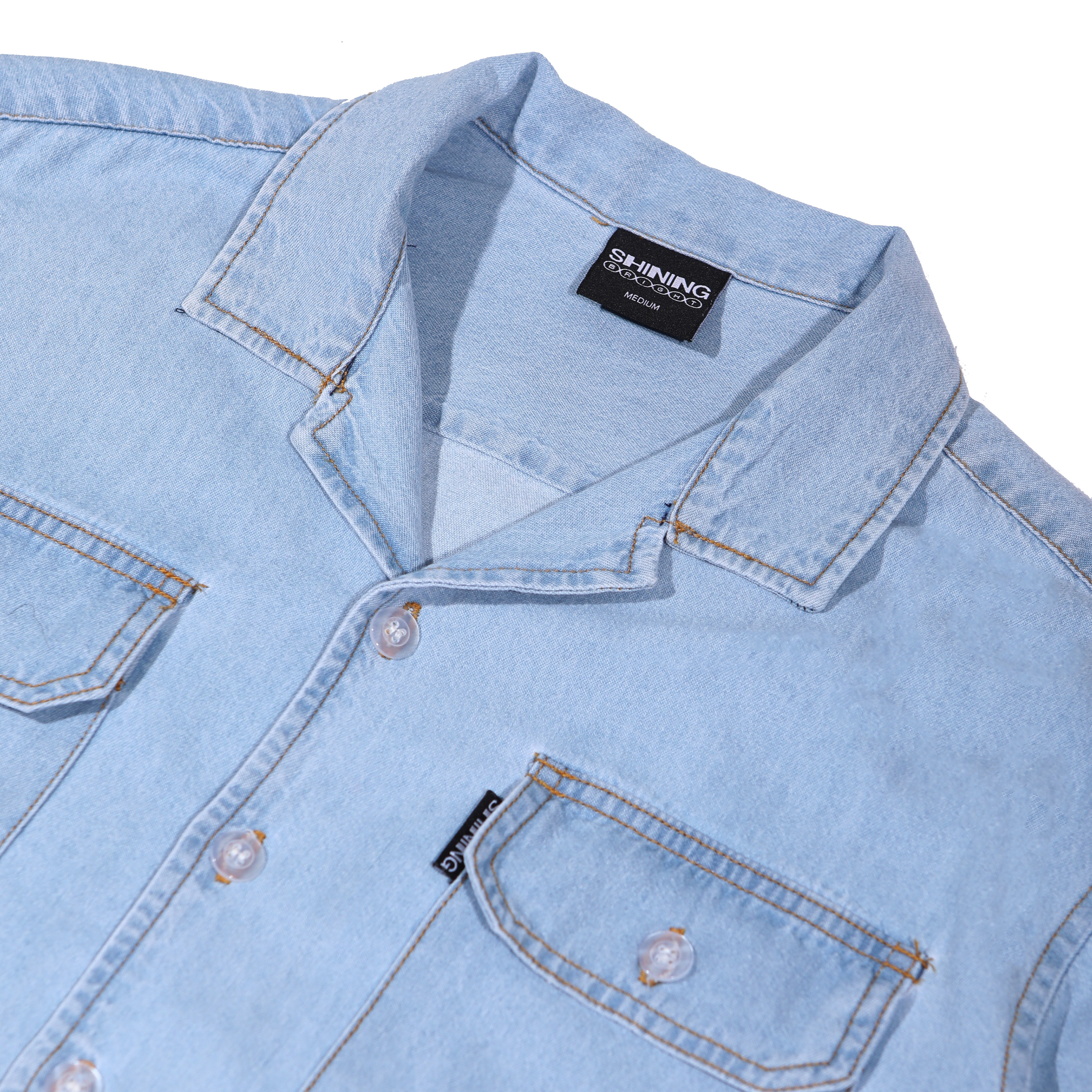 Shining Bright Bowling Denim Shirt - Sky Blue