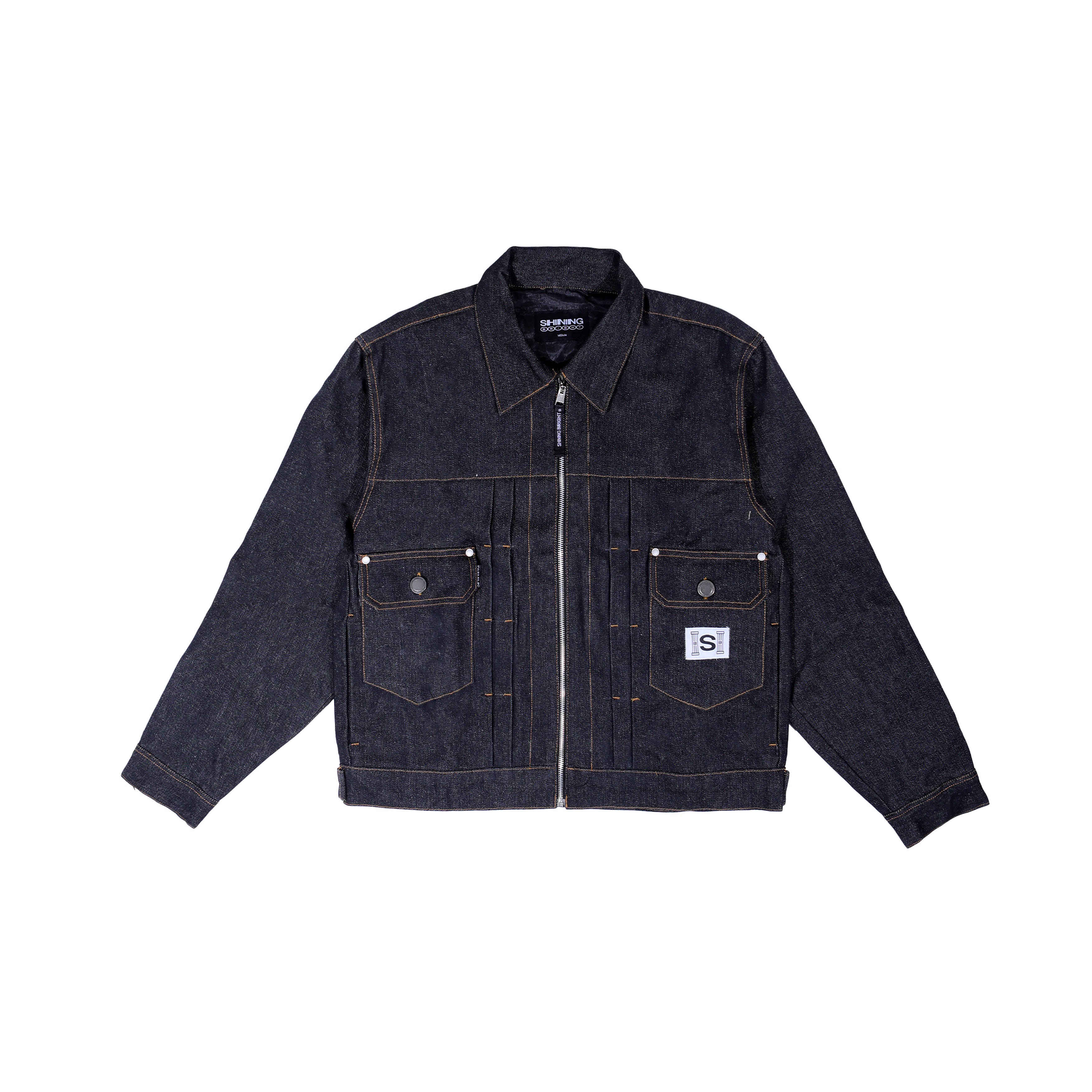 Shining Bright Pillar Trucker Denim Jacket - Black