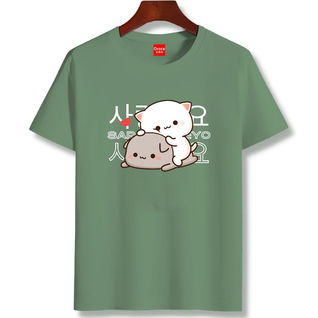 Orora Kaos Lengan Pendek Pria Wanita Korea Cute Cat - T-shirt Cotton Combed 24s High Quality ORKL 67