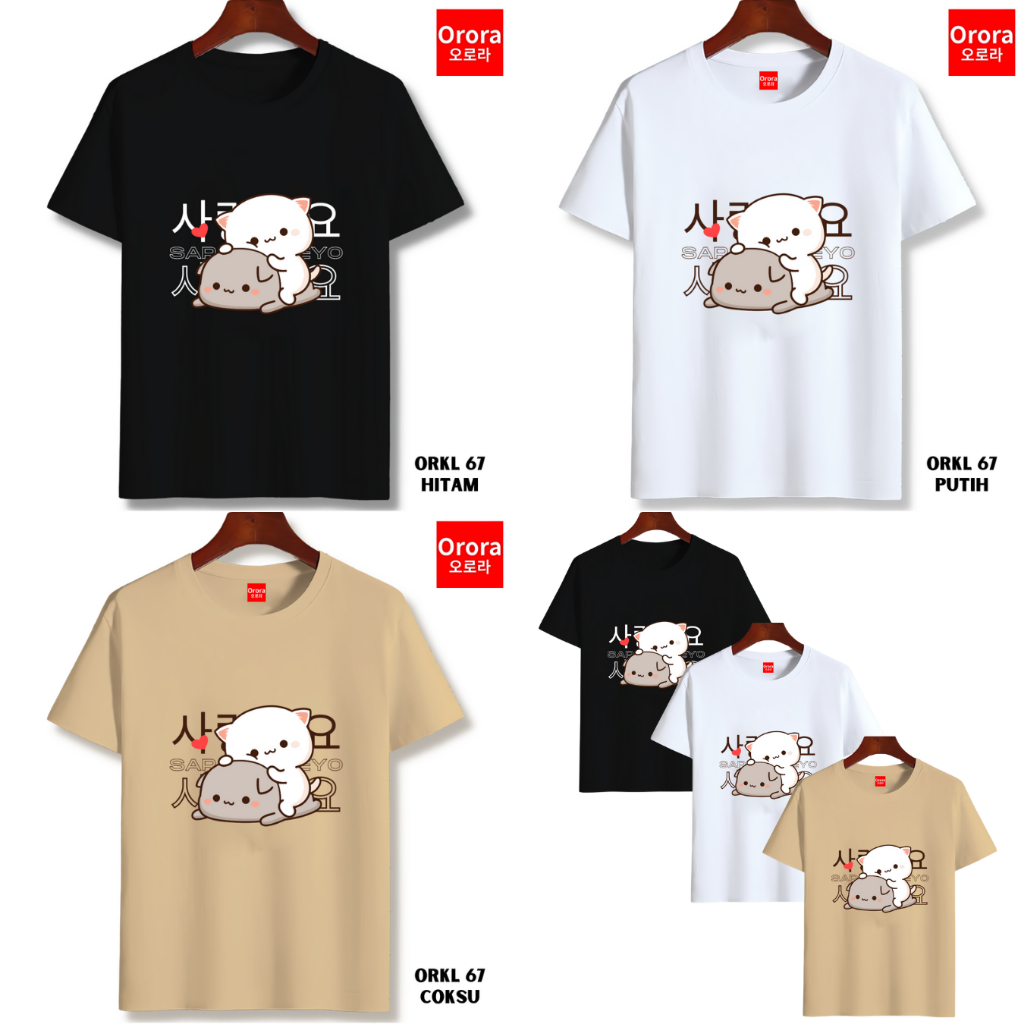 Orora Kaos Lengan Pendek Pria Wanita Korea Cute Cat - T-shirt Cotton Combed 24s High Quality ORKL 67