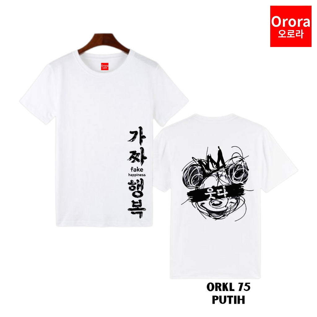 Orora Kaos Pria Lengan Pendek Korea Art Fake Happines - Baju Distro T-shirt Pria Atasan ORKL 75