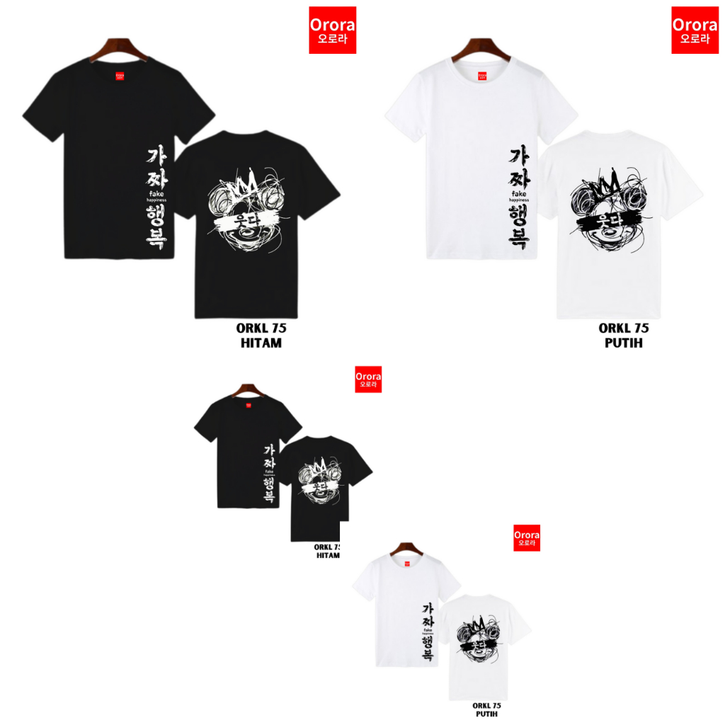 Orora Kaos Pria Lengan Pendek Korea Art Fake Happines - Baju Distro T-shirt Pria Atasan ORKL 75