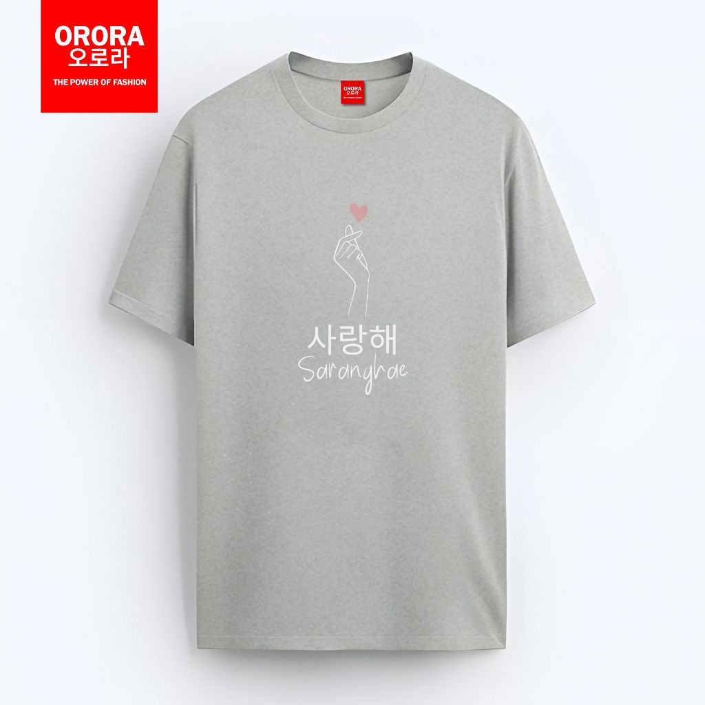 Orora Kaos Distro Korea Wanita Saranghae - Baju T-shirt Pria Wanita Love Finger Heart ORKL 11