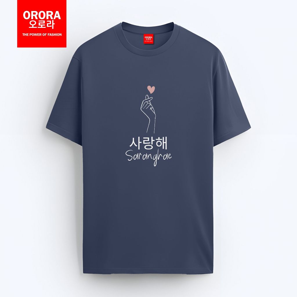 Orora Kaos Distro Korea Wanita Saranghae - Baju T-shirt Pria Wanita Love Finger Heart ORKL 11