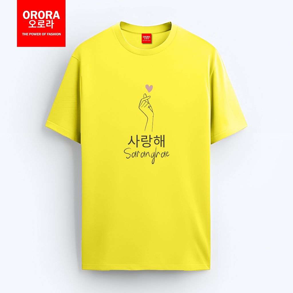 Orora Kaos Distro Korea Wanita Saranghae - Baju T-shirt Pria Wanita Love Finger Heart ORKL 11