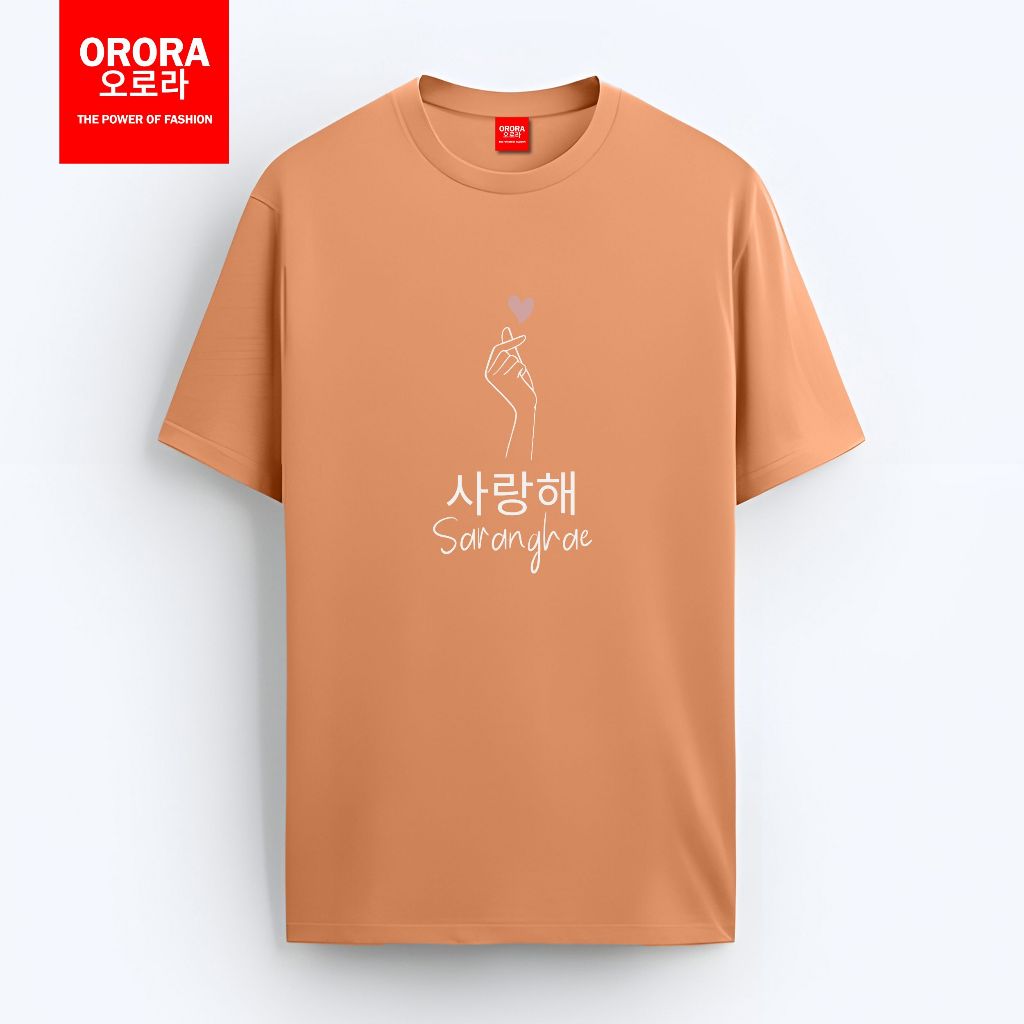 Orora Kaos Distro Korea Wanita Saranghae - Baju T-shirt Pria Wanita Love Finger Heart ORKL 11