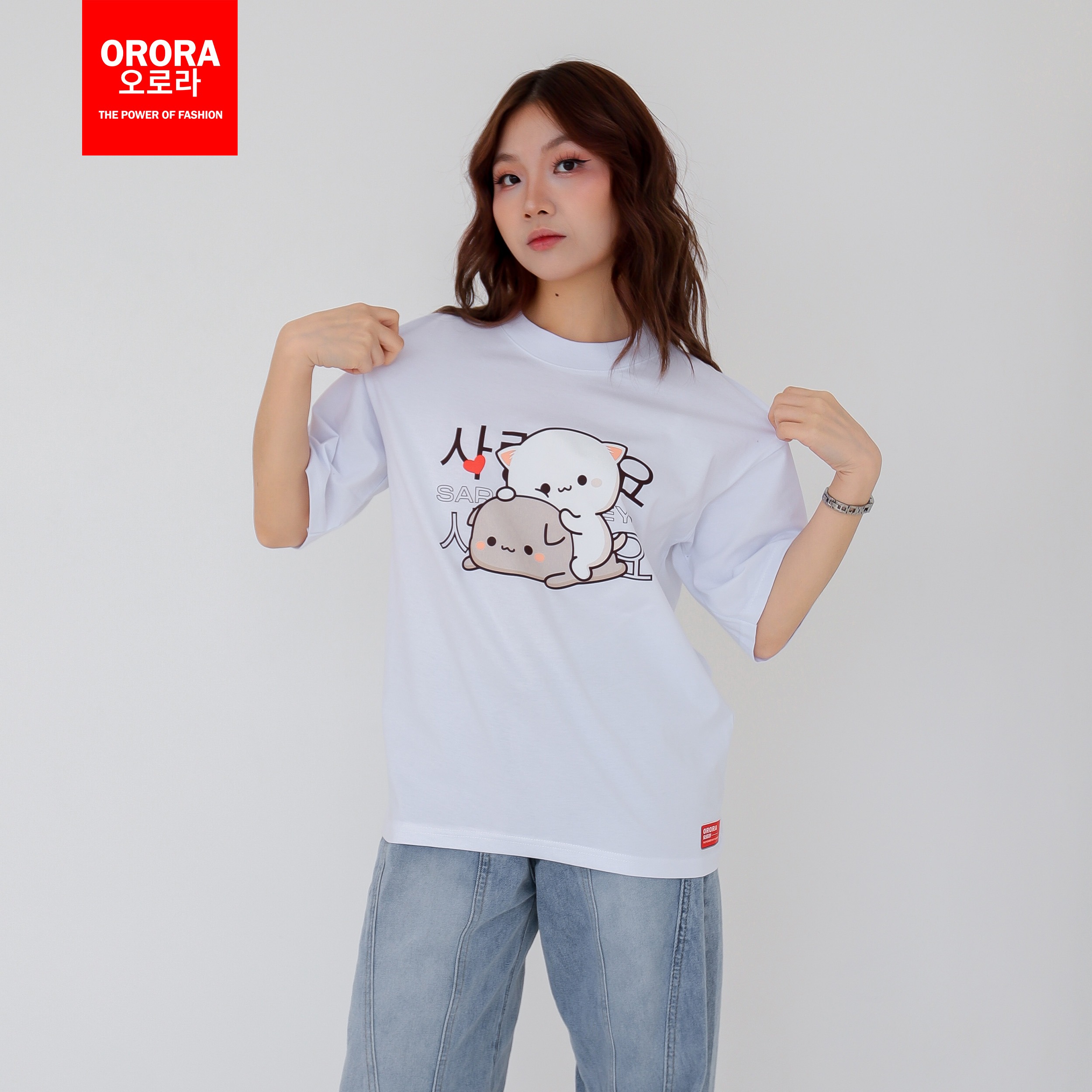 Orora Kaos Lengan Pendek Pria Wanita Korea Cute Cat - T-shirt Cotton Combed 24s High Quality ORKL 67