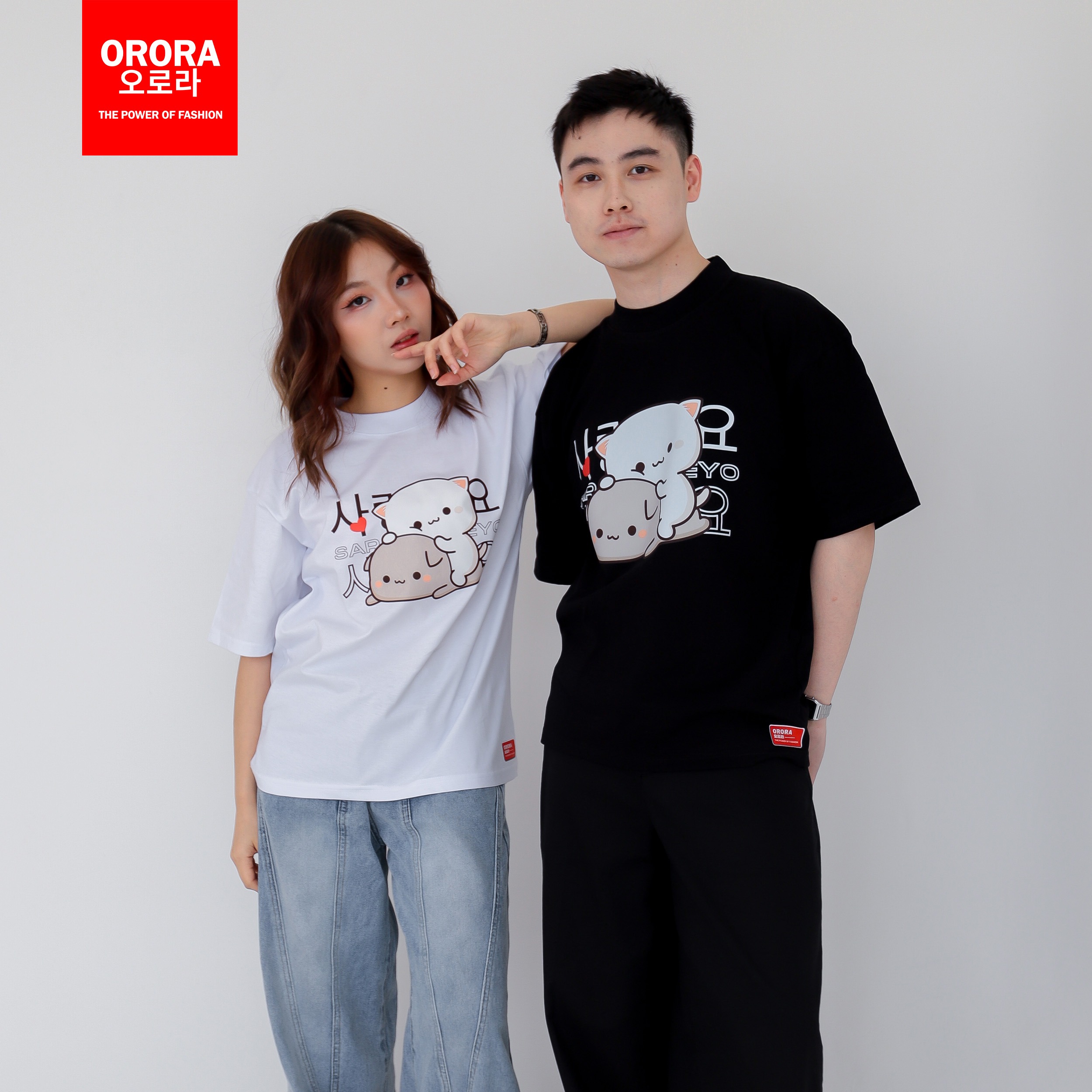 Orora Kaos Lengan Pendek Pria Wanita Korea Cute Cat - T-shirt Cotton Combed 24s High Quality ORKL 67