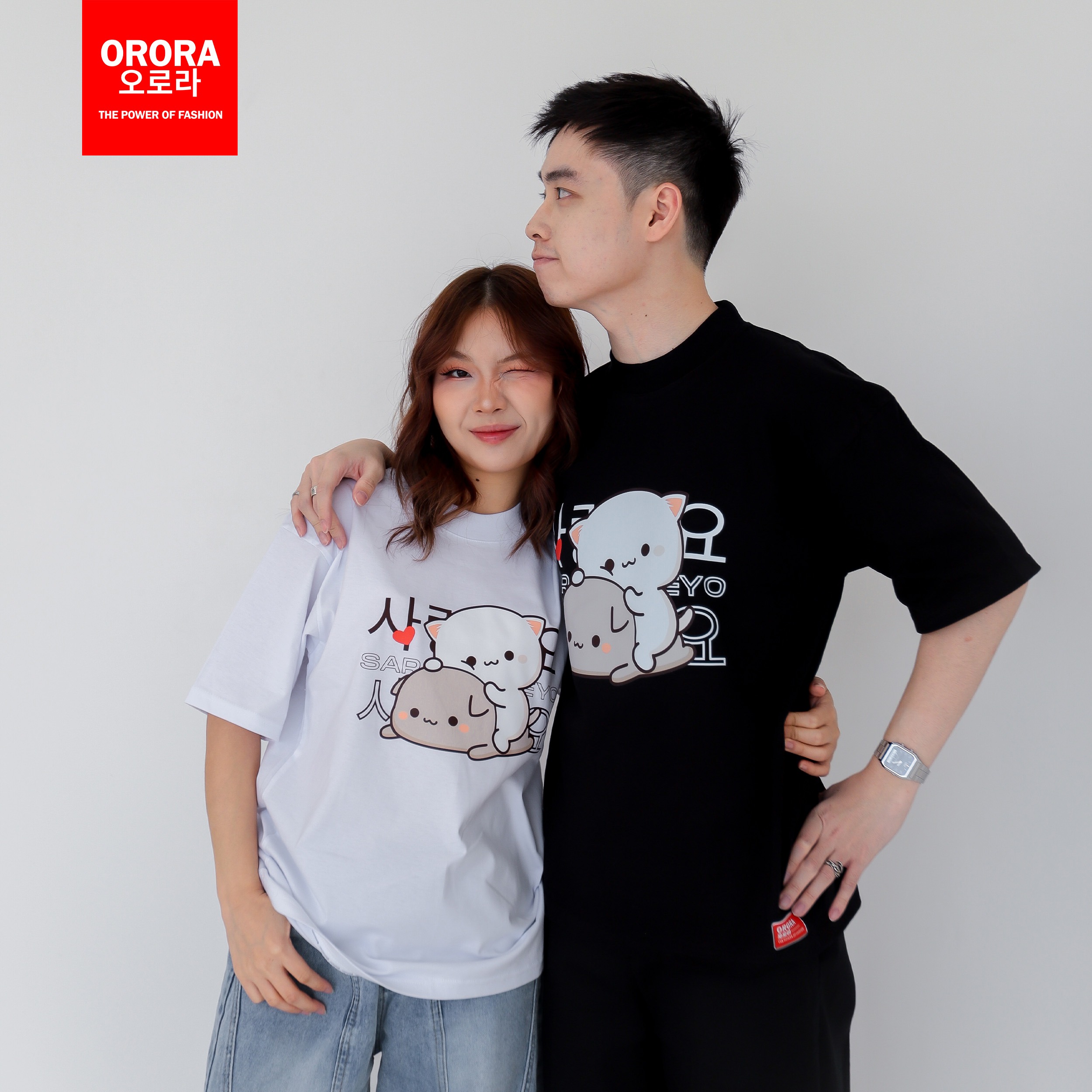 Orora Kaos Lengan Pendek Pria Wanita Korea Cute Cat - T-shirt Cotton Combed 24s High Quality ORKL 67