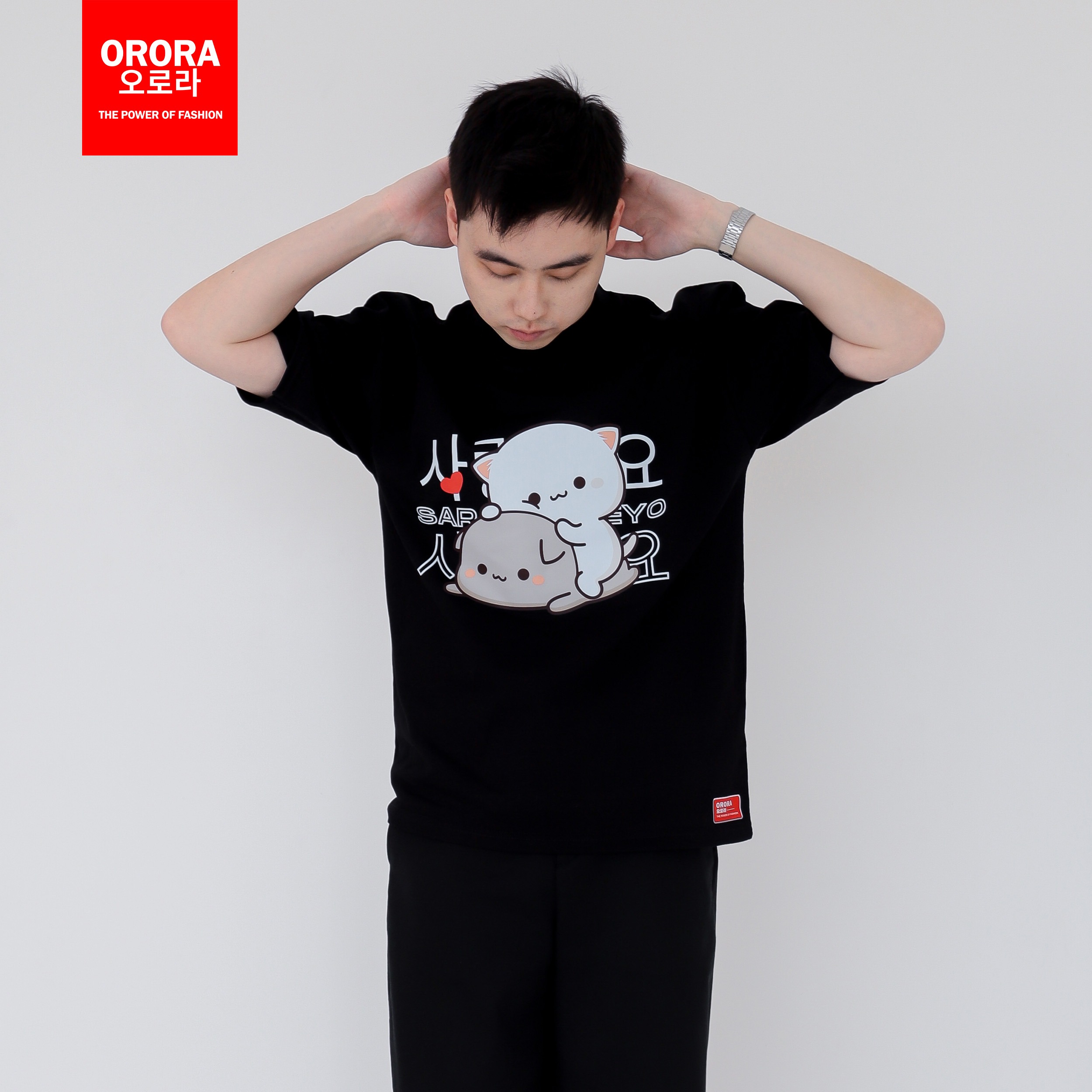 Orora Kaos Lengan Pendek Pria Wanita Korea Cute Cat - T-shirt Cotton Combed 24s High Quality ORKL 67