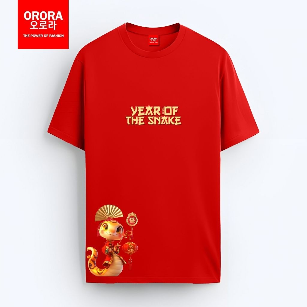 Orora Kaos Imlek Chinese New Year Merah 3D Gold Snake unisex - Lengan pendek lengan panjang NORC 2