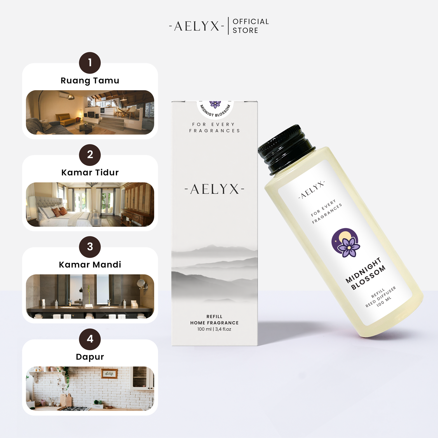 Aelyx Refill Reed Diffuser Midnight Blossom 100ml