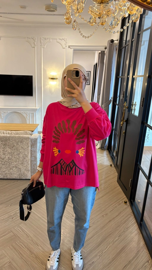 Image of Tshirt LS Art Face Fuschia