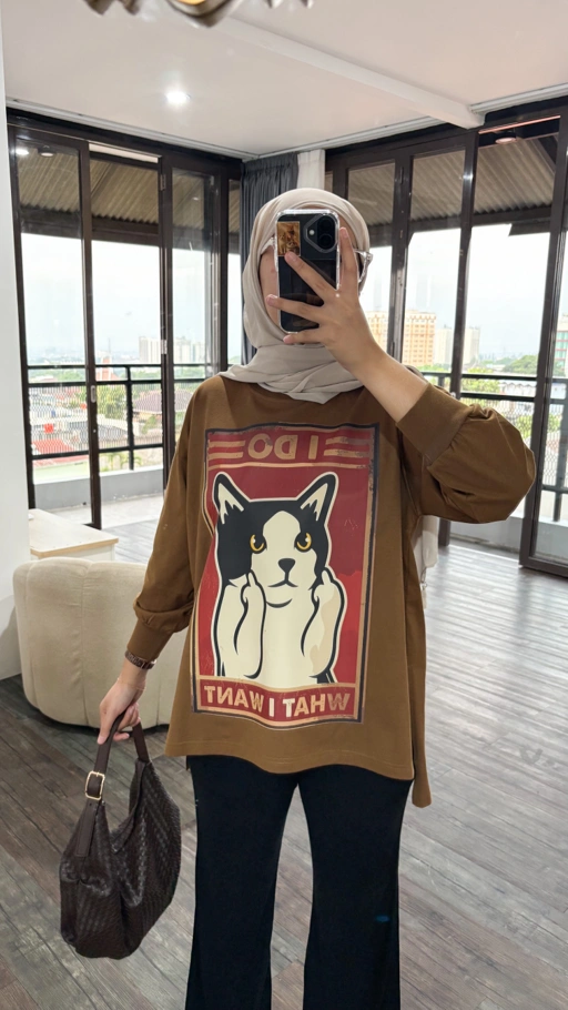 Image of Tshirt LS Brown Rebel Cat