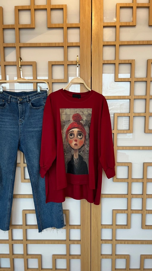 Image of Tshirt LS Beanie Girl Maroon