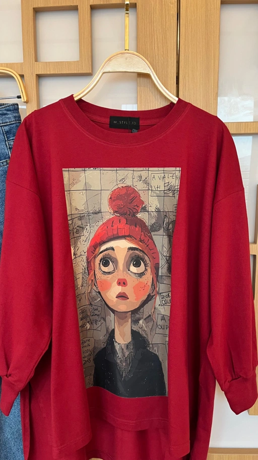 Image of Tshirt LS Beanie Girl Maroon